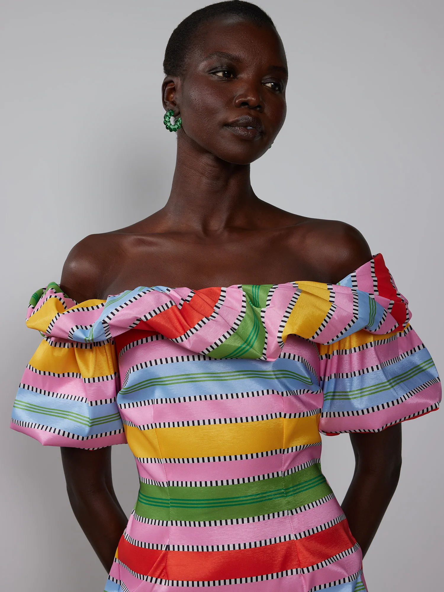 Off Shoulder Ruffle Stripe Mini Dress - Image 4