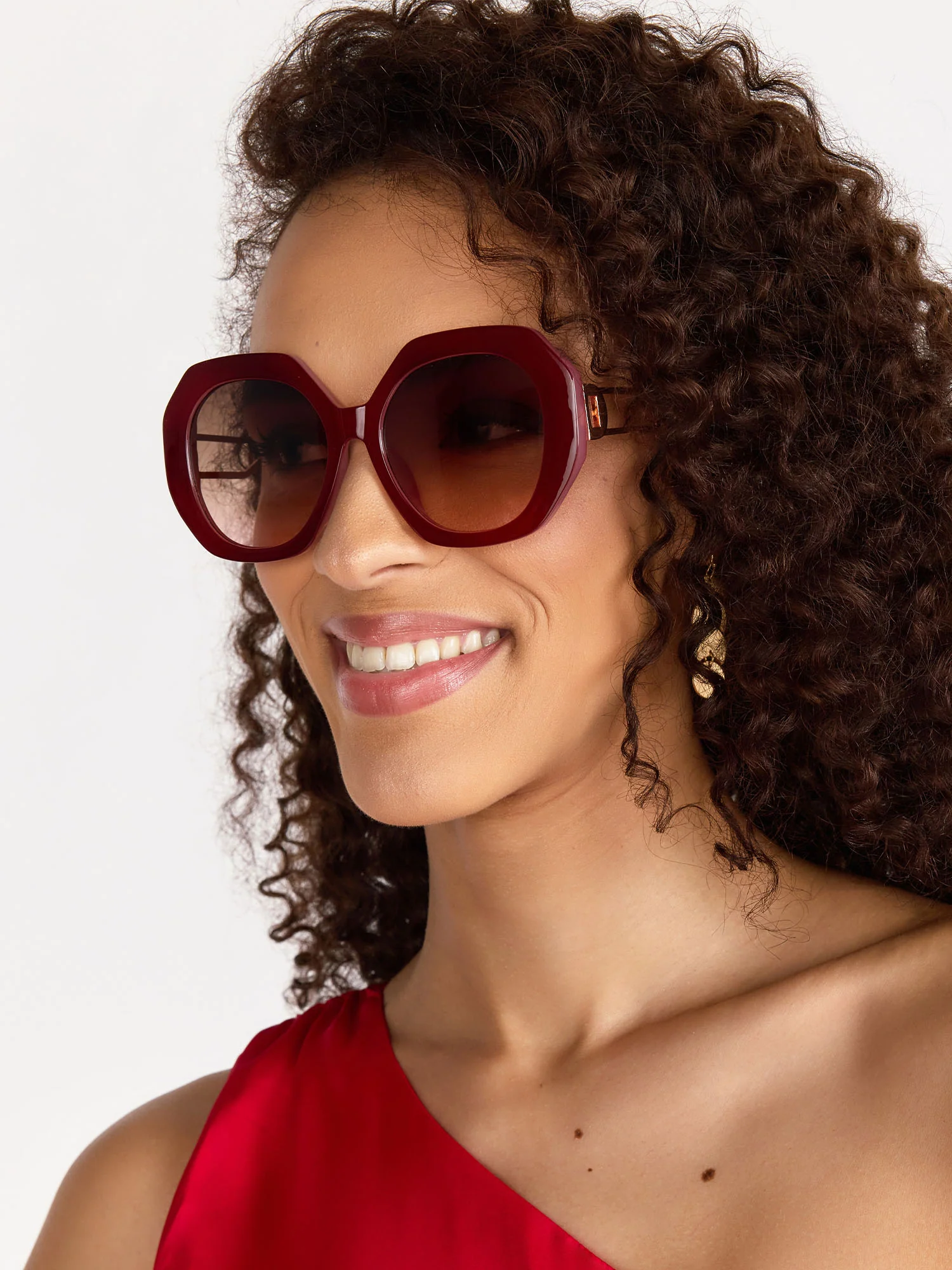 Oversize Octagon Crystal Frame Sunglasses, Burgundy