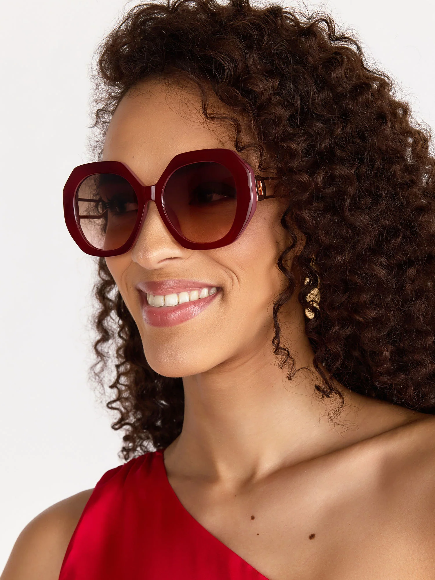 Oversize Octagon Crystal Frame Sunglasses, Burgundy - Image 2