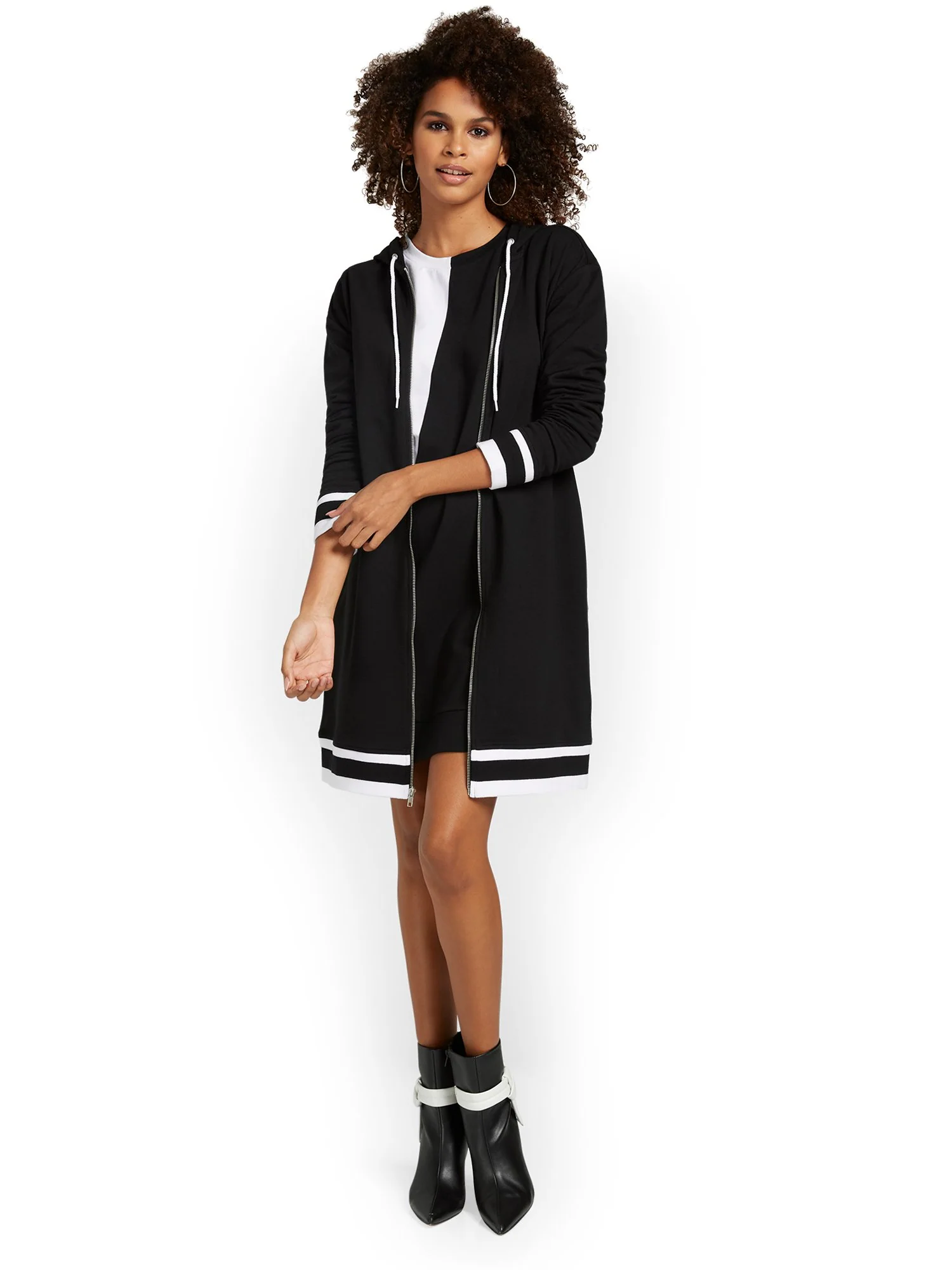 Oversized Zip-Front French Terry Hoodie Jacket