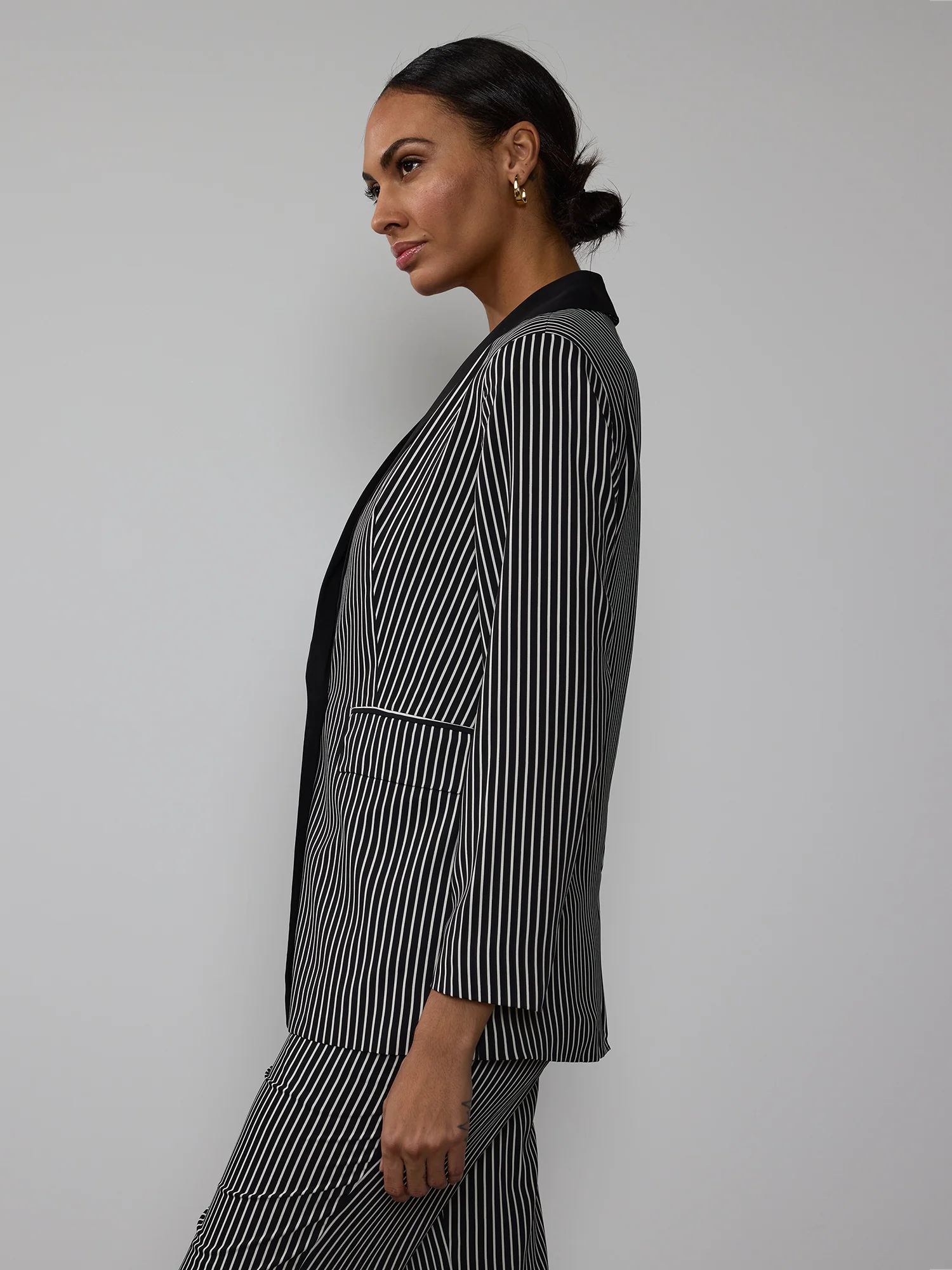 Petite Striped Shawl Collar Blazer - Image 2