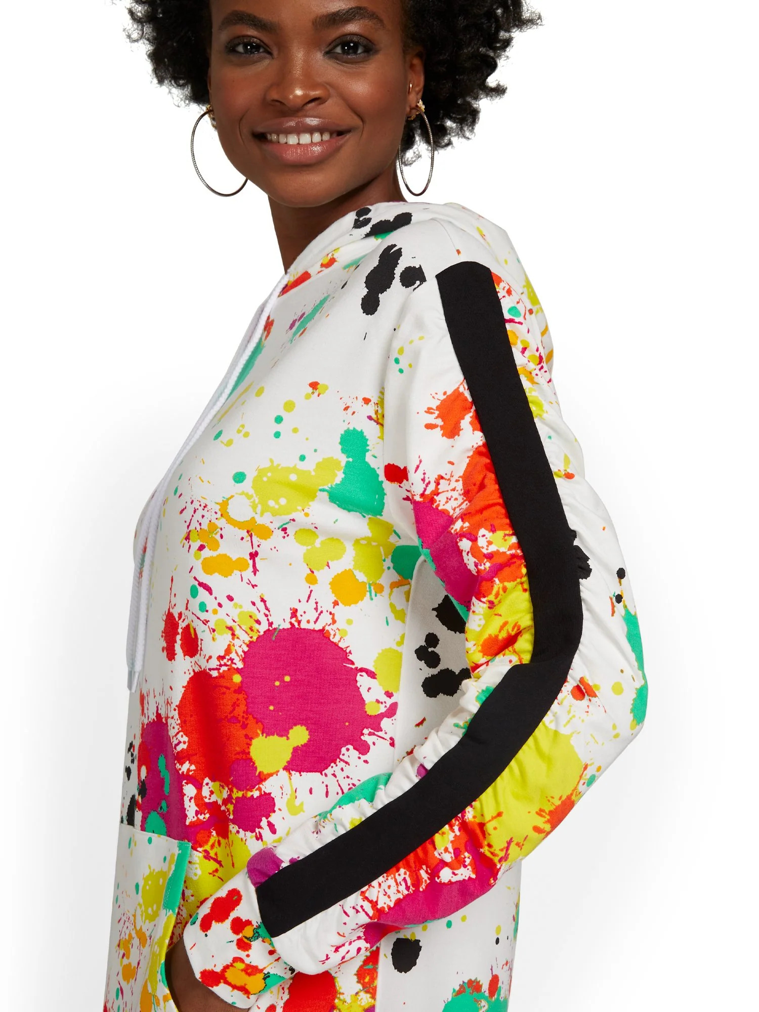 Paint-Splatter French Terry Hoodie Dress - Image 4
