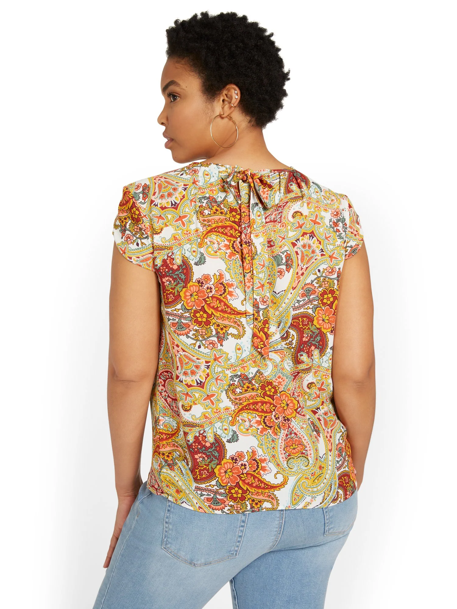 Paisley Bow-Back Pleated Top - Image 3