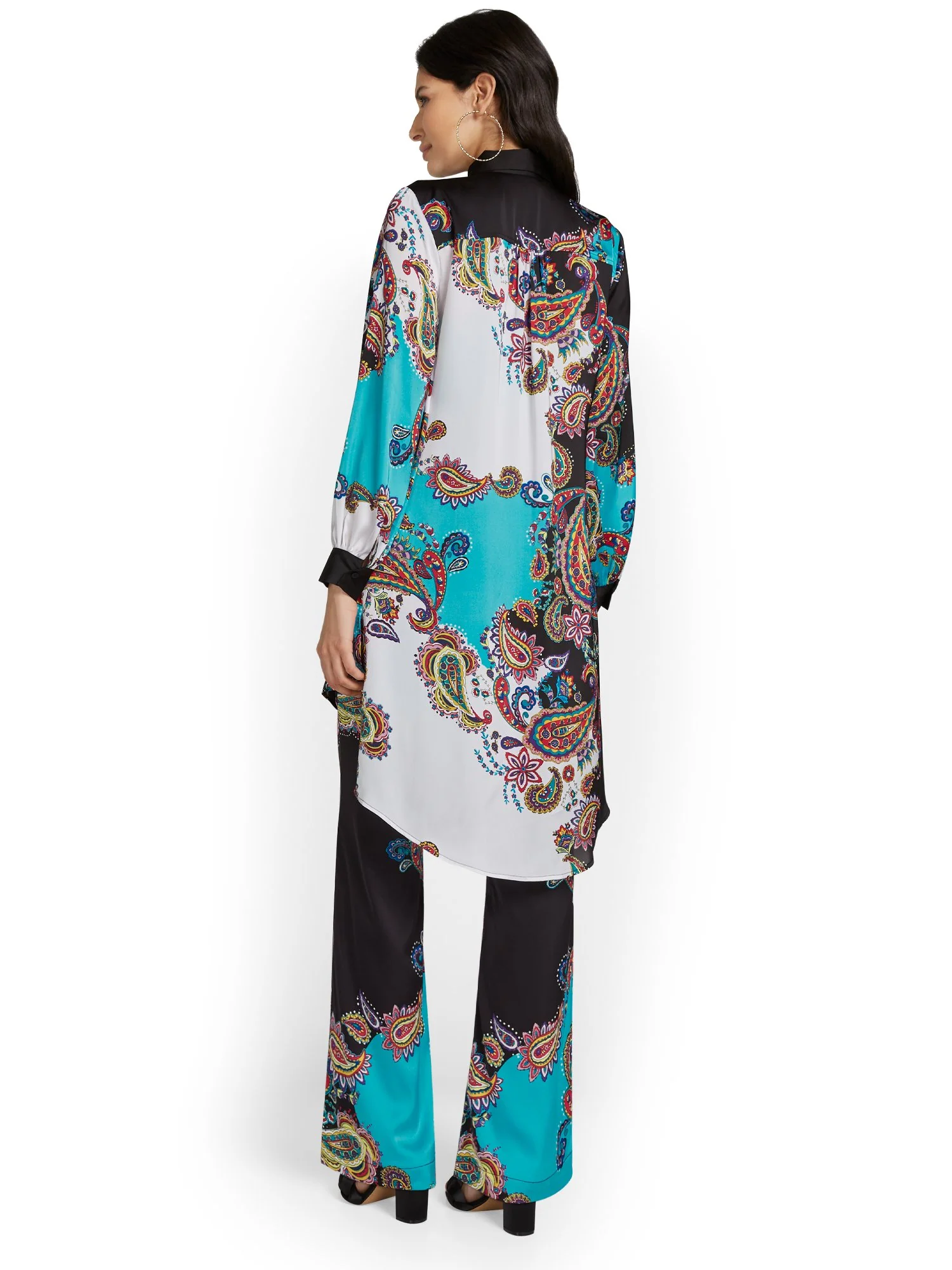 Paisley Button-Front Side-Slit Midi Shirt - Image 2