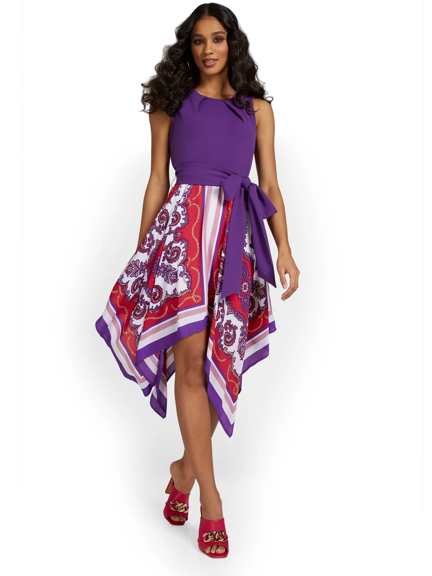 Paisley Handkerchief-Hem Midi Dress