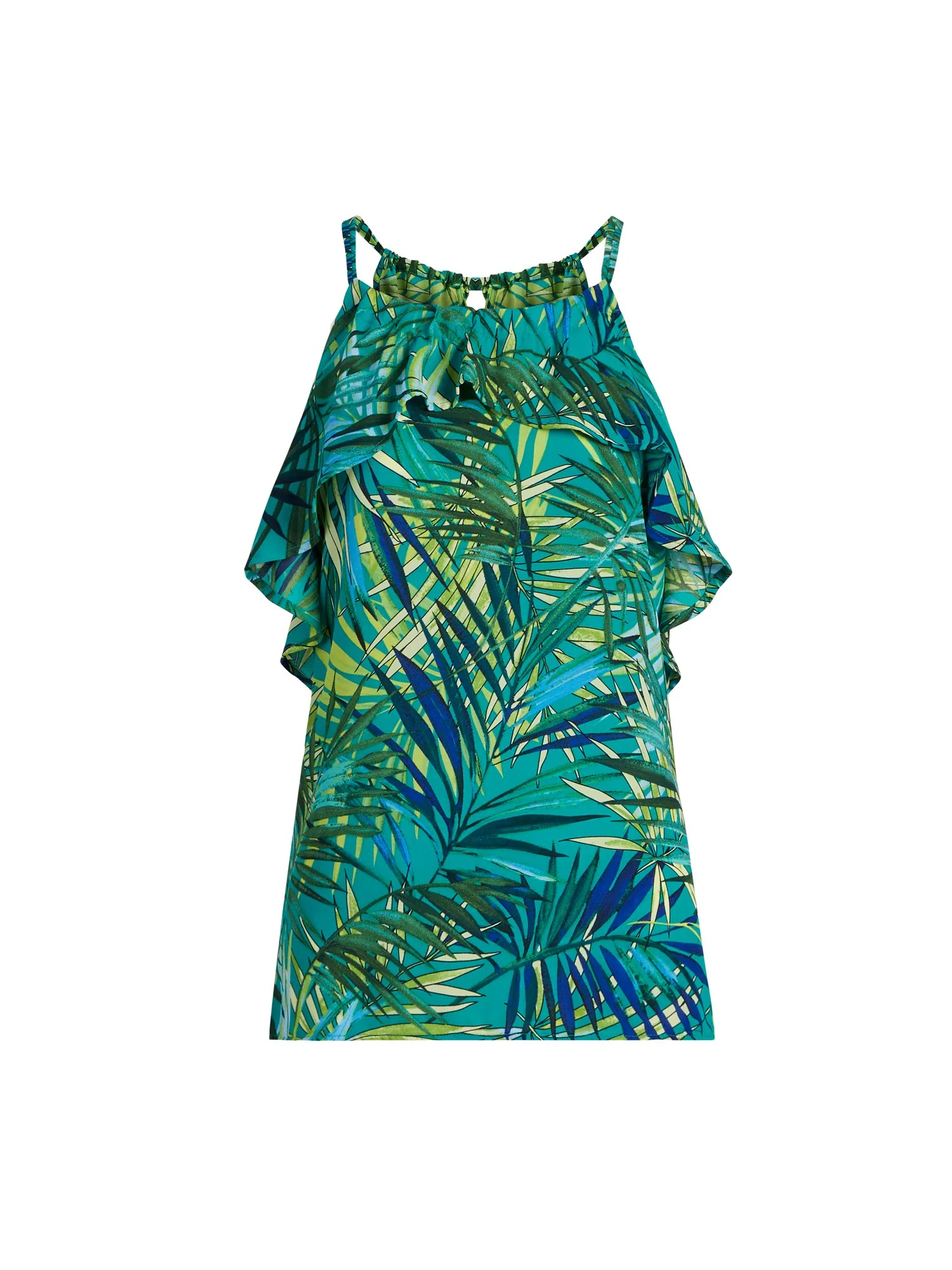 Palm Print Ruffled Shirred Halter Top - Image 2