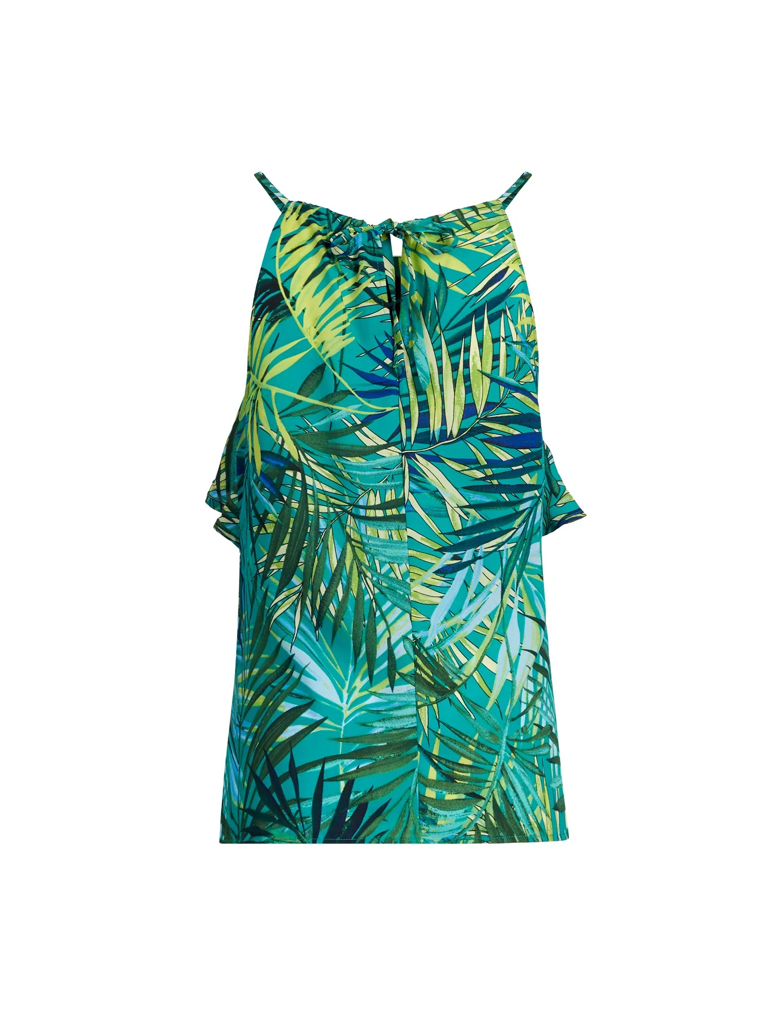 Palm Print Ruffled Shirred Halter Top - Image 3