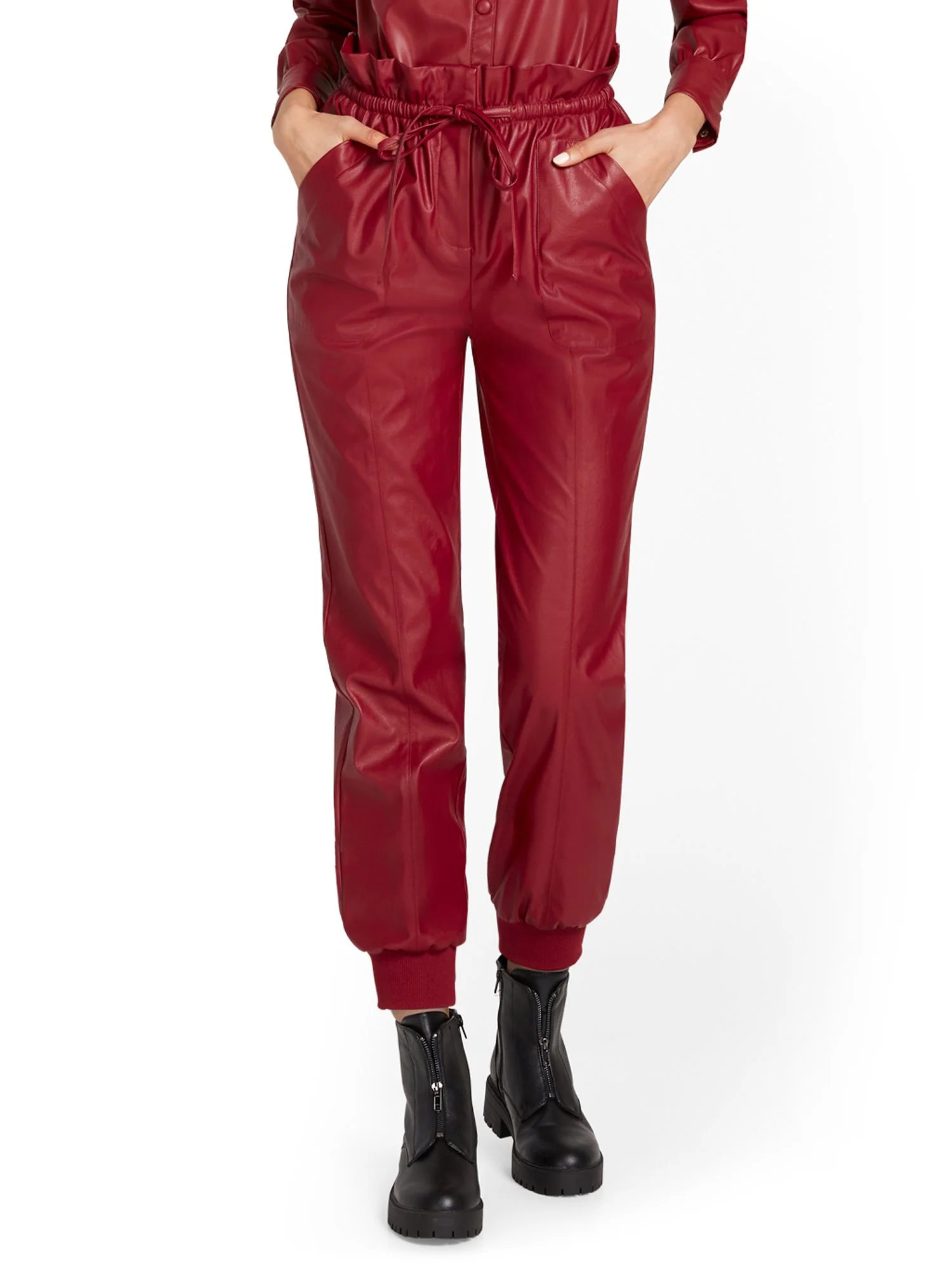 Paperbag-Waist Faux-Leather Jogger Pant - Image 7