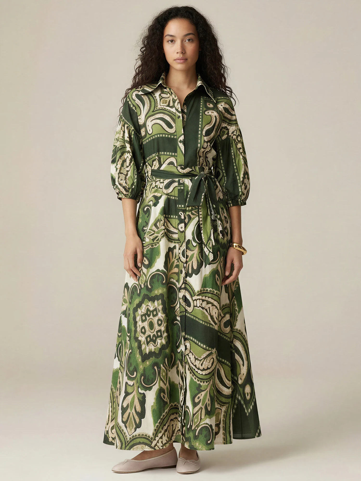 Pasley Print Blubble Sleeves Shirt Dress - Image 3