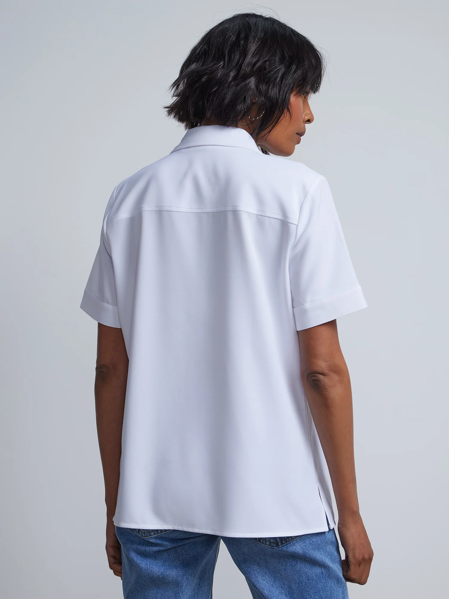 Patch-Pocket Button-Front Crepe Blouse - Image 3