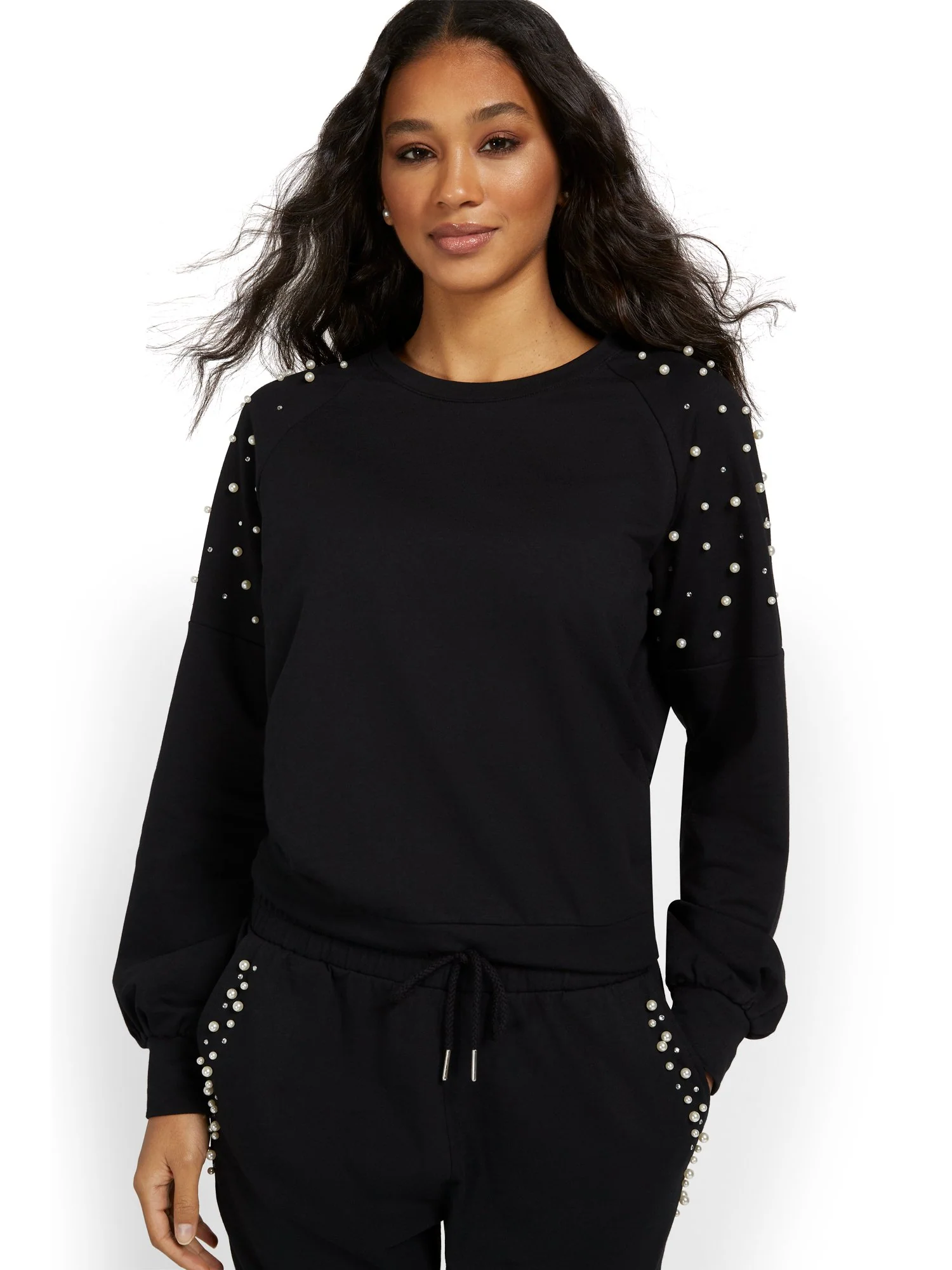 Pearl-Embellished Balloon-Sleeve Pullover - Image 2