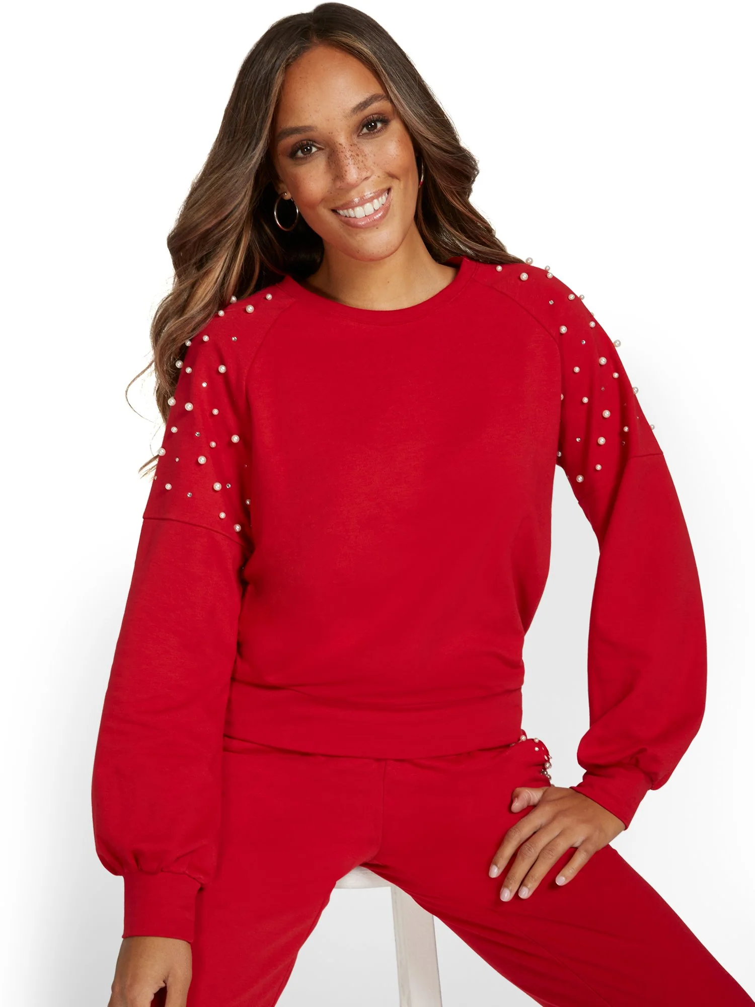 Pearl-Embellished Balloon-Sleeve Pullover - Image 5