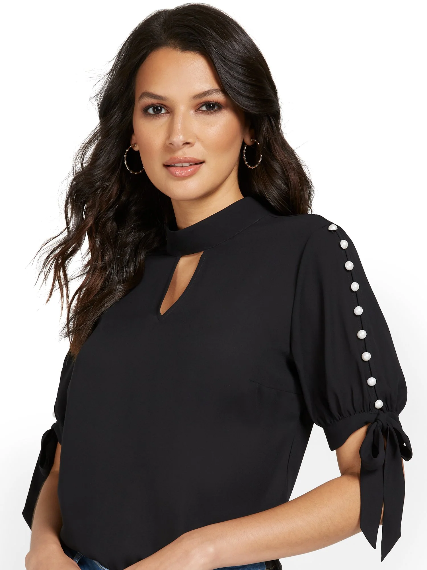 Pearl-Embellished Cut-Out Tee - Image 3