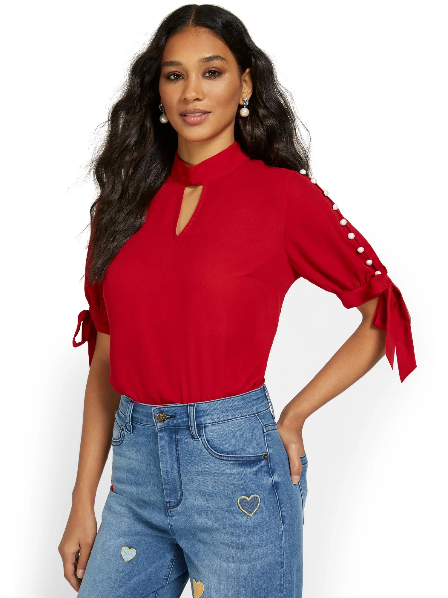 Pearl-Embellished Cut-Out Tee - Image 6