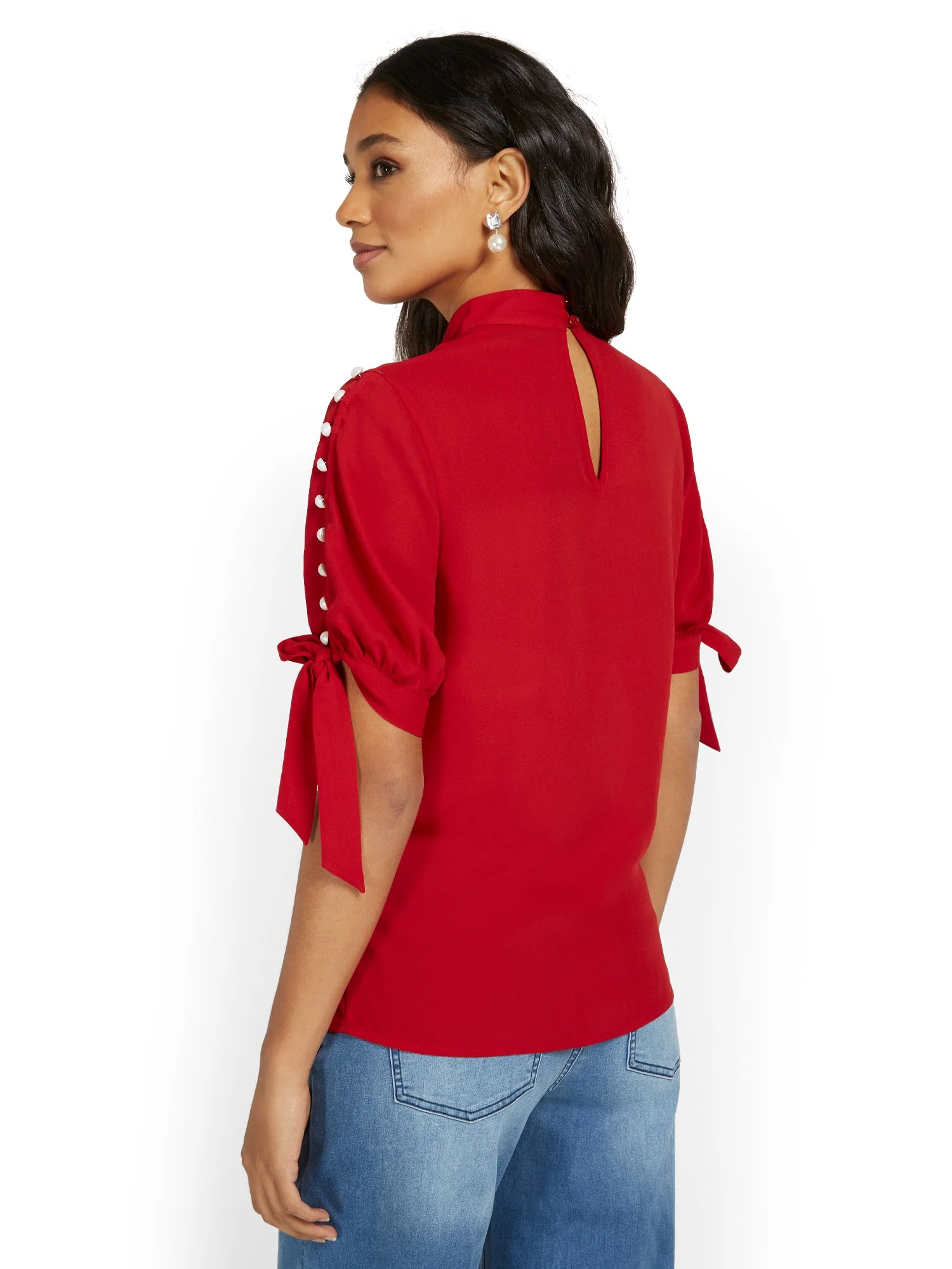 Pearl-Embellished Cut-Out Tee - Image 7
