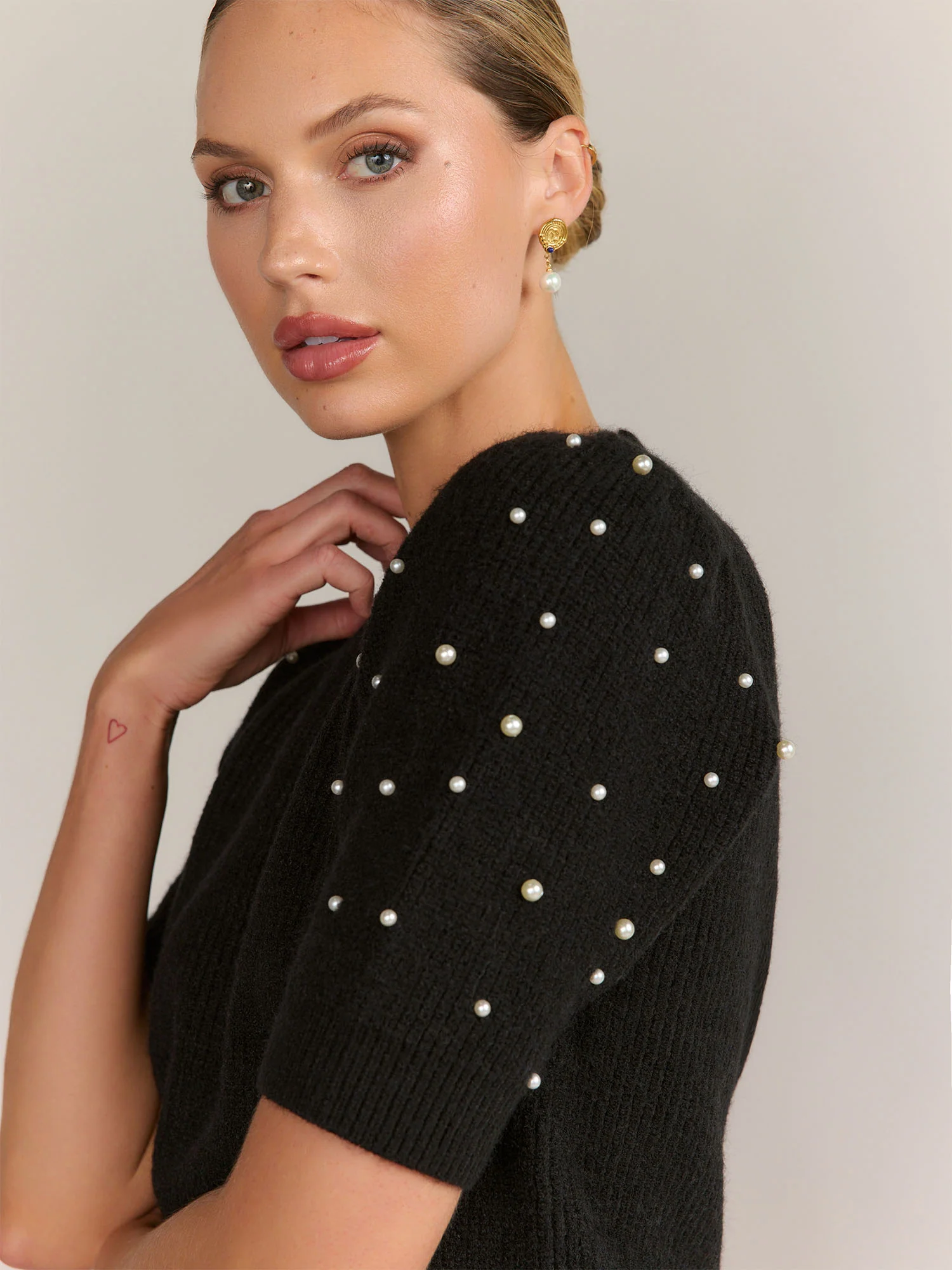 Dreamers Pearl Embellished Elbow Sleeve Ribbed Pullover - Brands We Love - Image 3