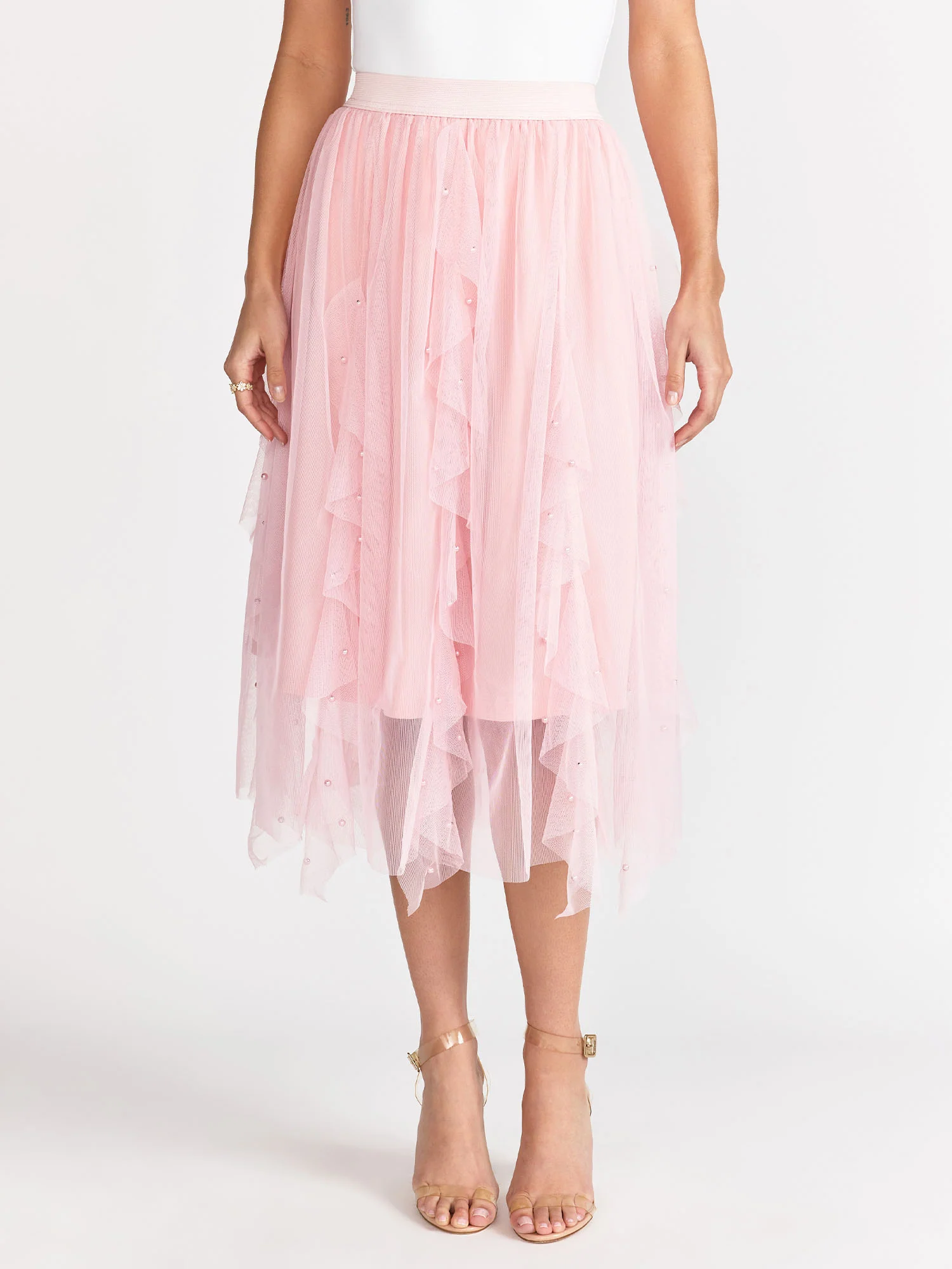 Pearl Mesh Ruffled Midi Skirt - Lena