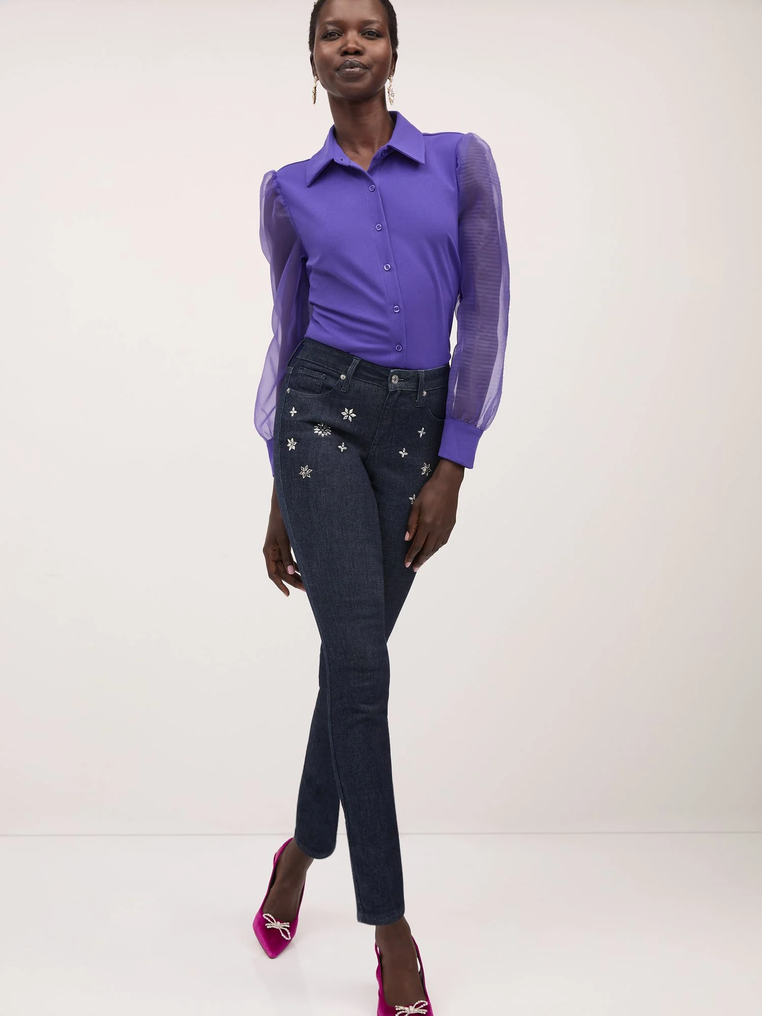 Perfect Fit High-Waisted Rhinestone-Embellished Super-Skinny Jeans - Dark Wash - Image 2