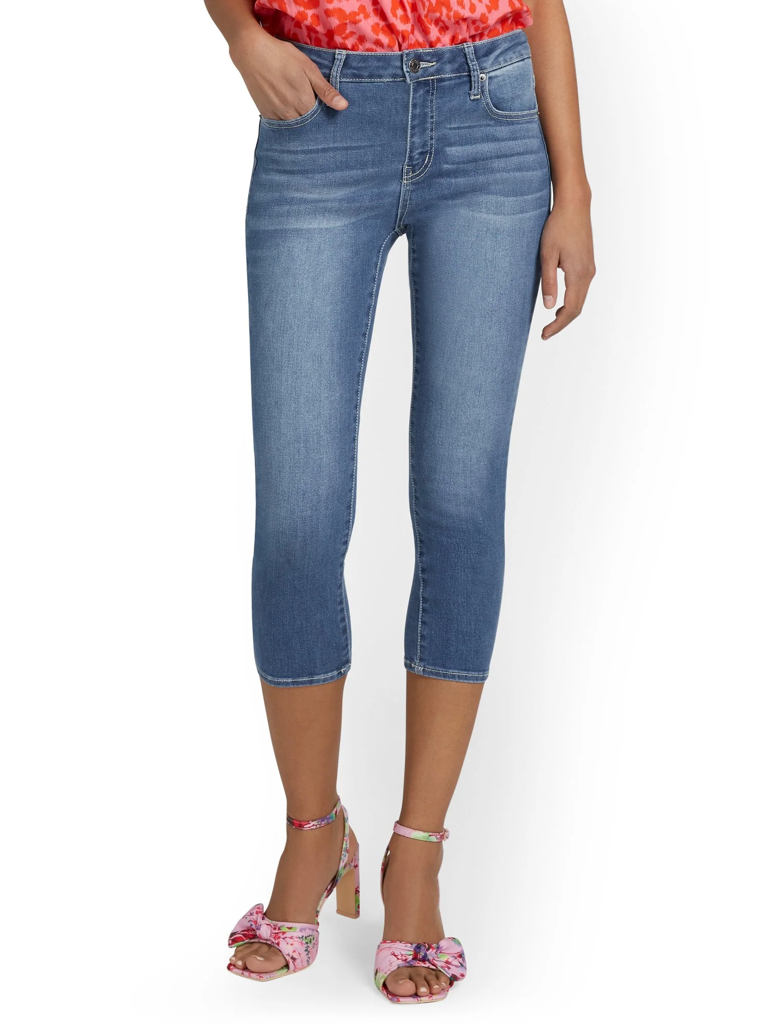 Perfect Fit Mid-Rise Capri Jeans - Medium Blue Wash - Image 2