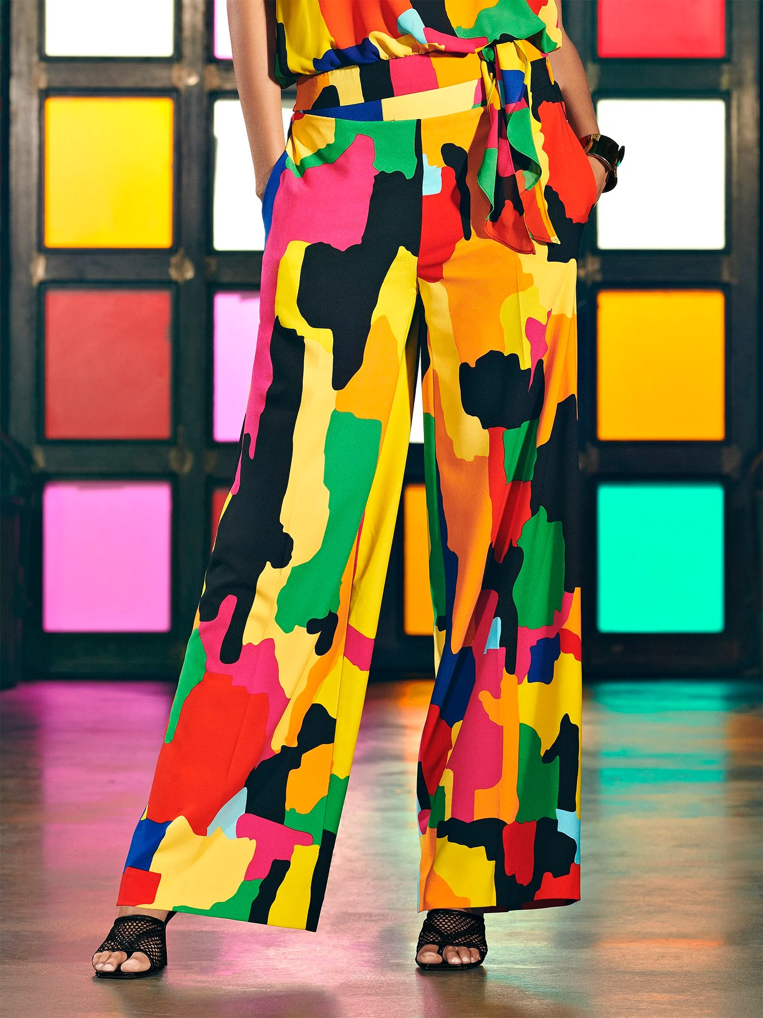 Petite Abstract Wide-Leg Tie-Waist Pant - Image 4