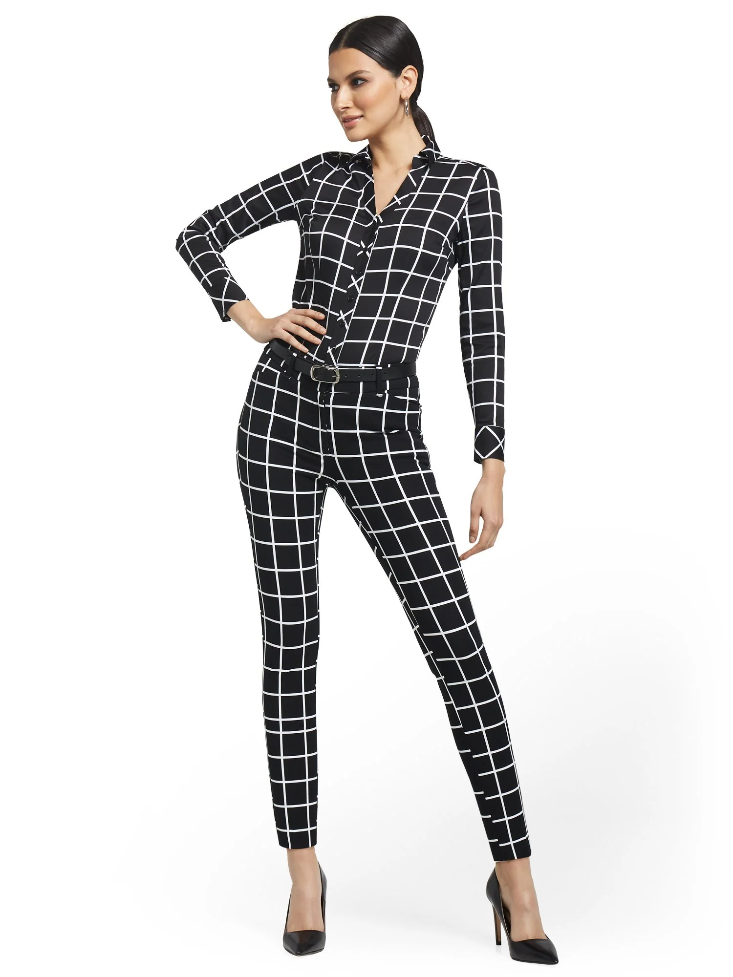 Petite Audrey High-Waisted Ankle Pant - Grid-Print - Image 3