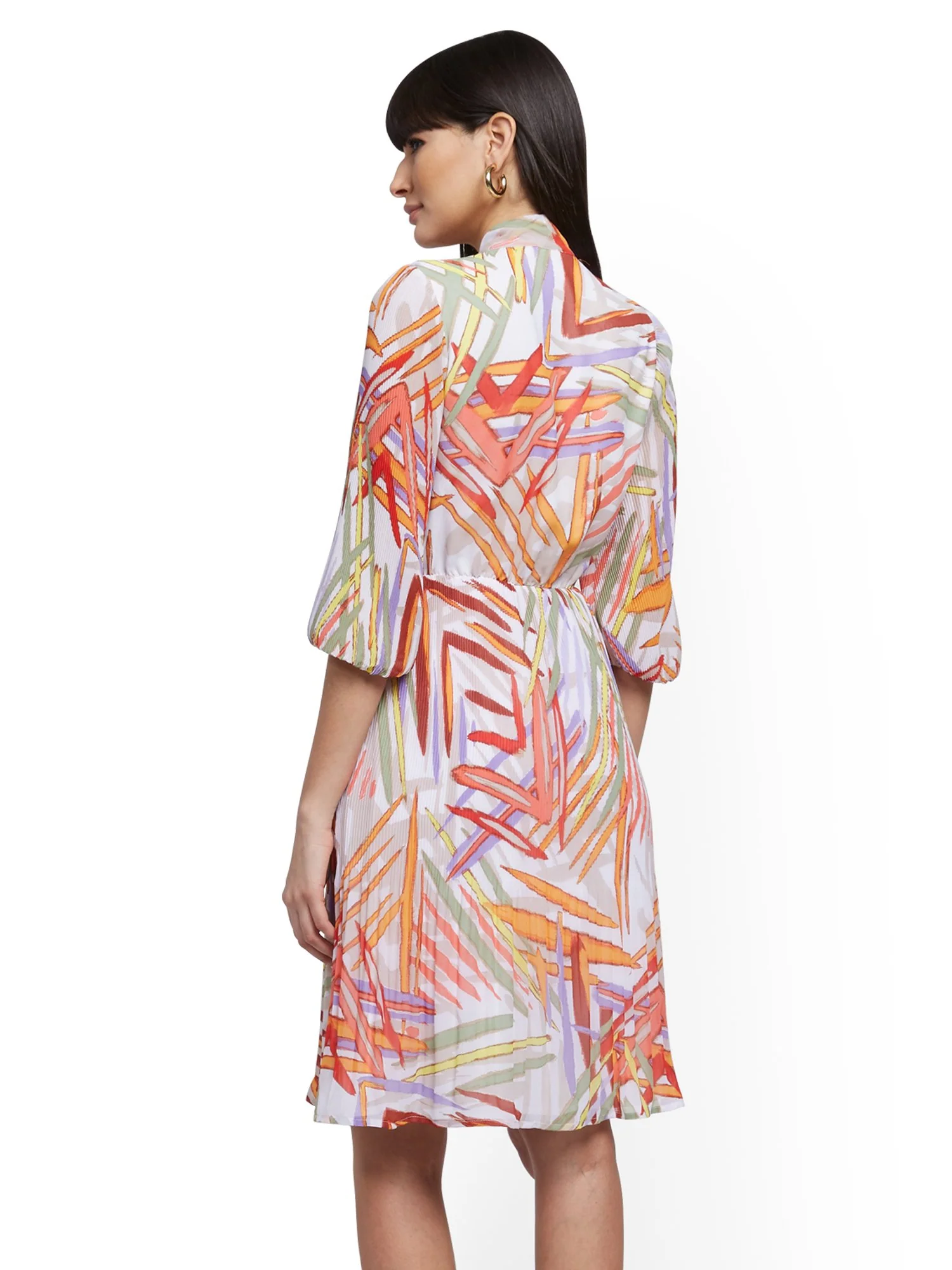 Petite Balloon-Sleeve Pleated Dress - Image 3