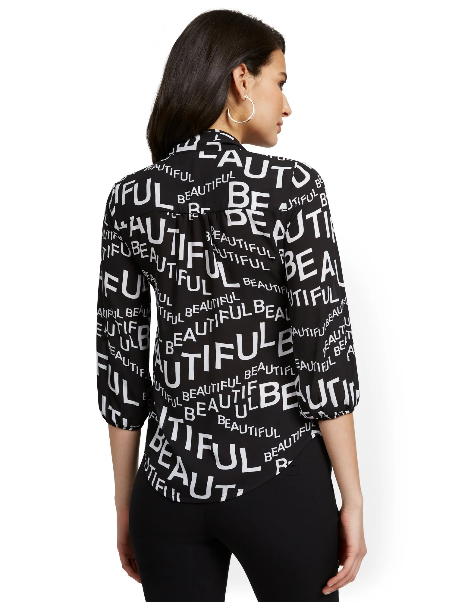 Petite 'Beautiful' Script Bow-Collar Blouse - Image 3
