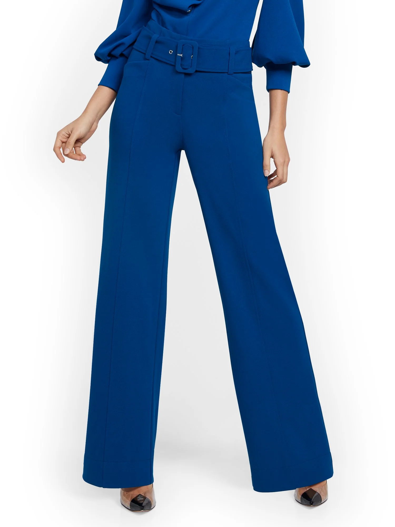 Petite Blue Wide-Leg Belted Pant - 7th Avenue - Image 2