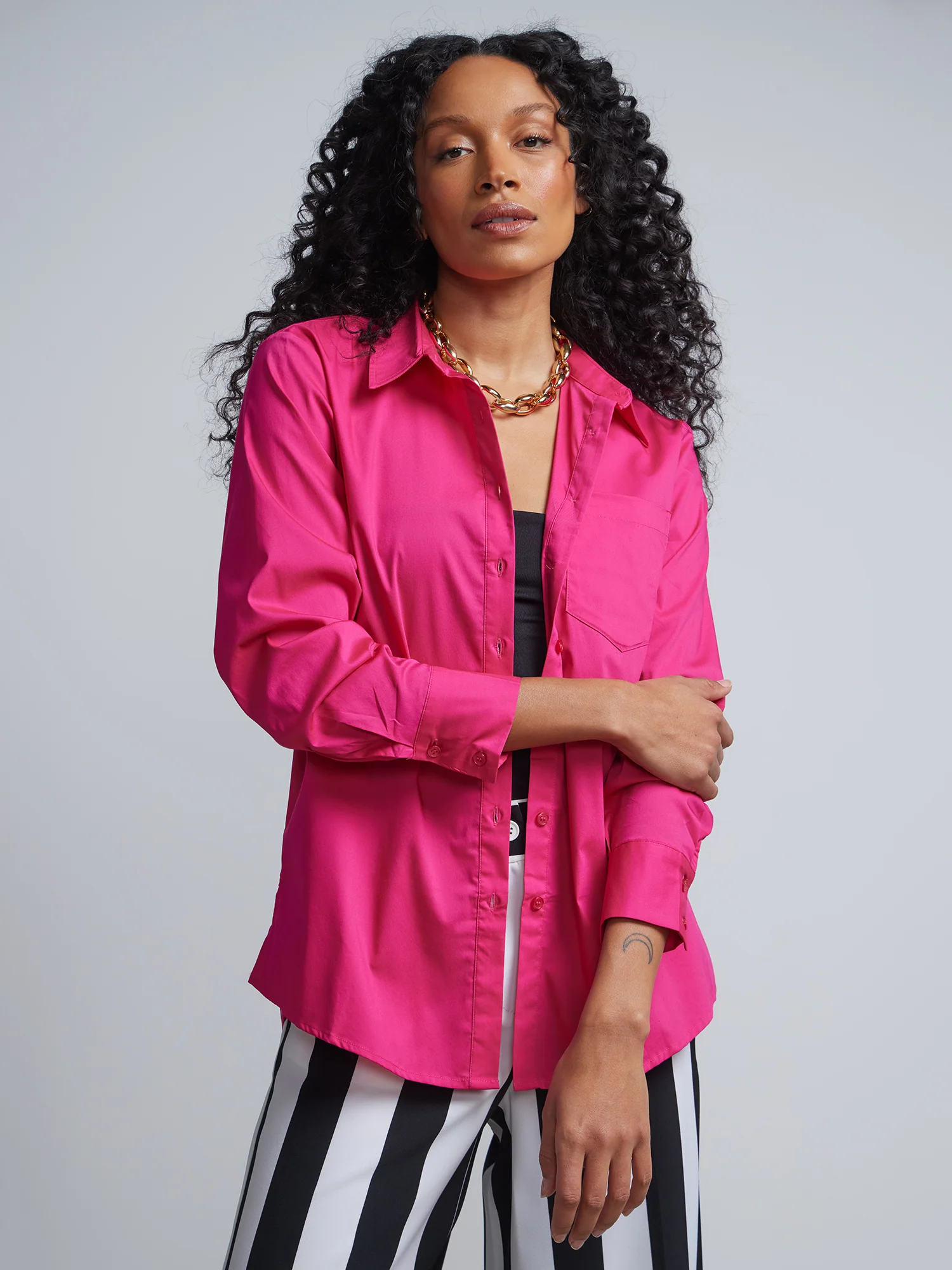 Petite Boyfriend Button-Front Secret Snap - NY&C Madison Shirt® - Image 18