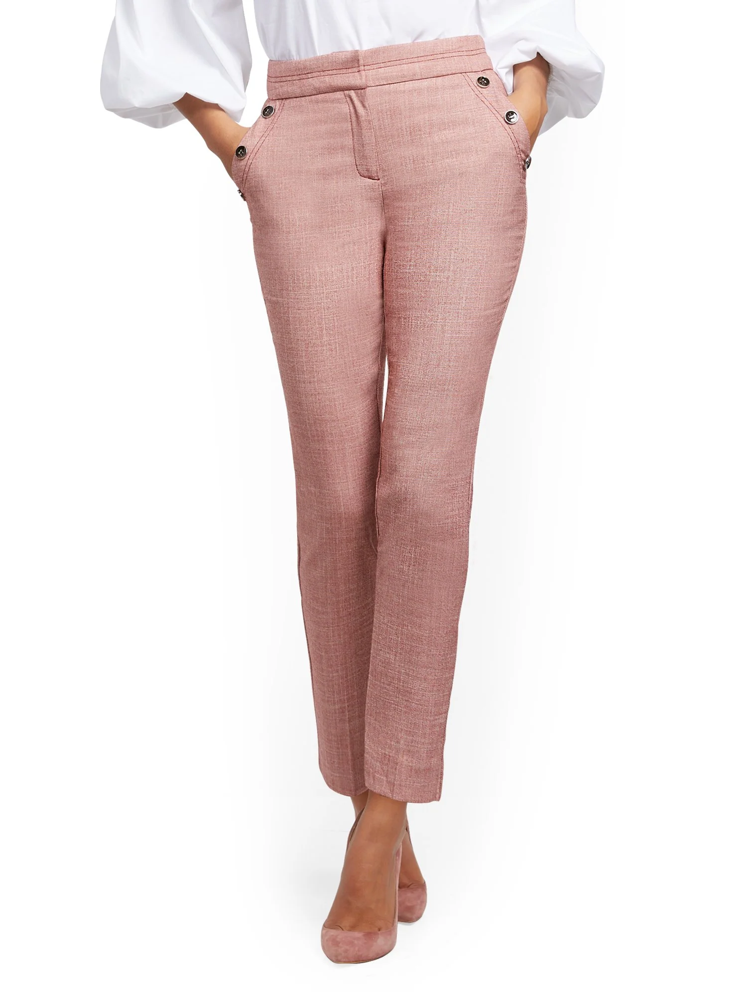 Petite Button-Accent High-Waist Ankle Pant - 7th Avenue - Image 2