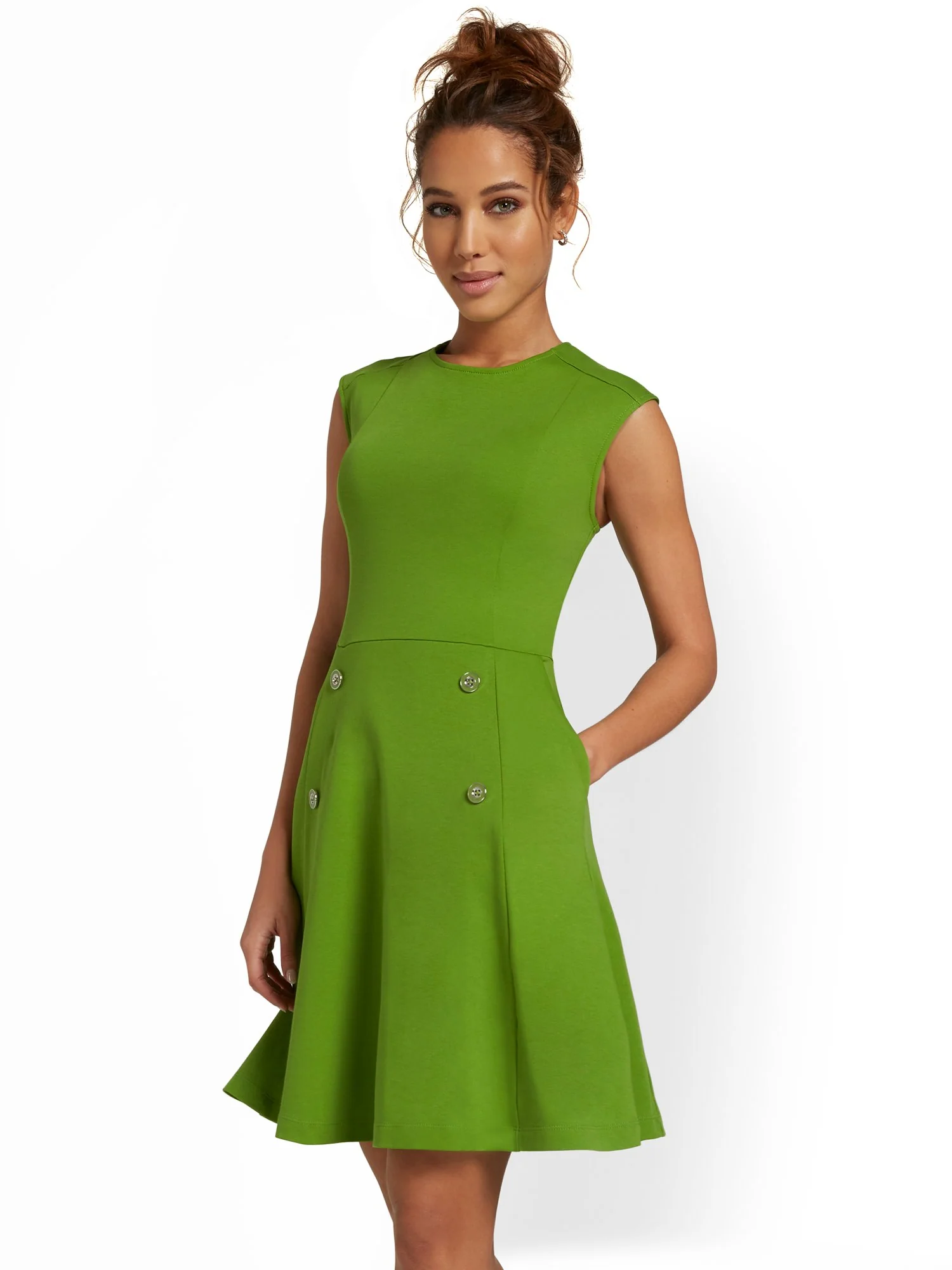 Petite Button-Front Flare Dress - City Knits - Image 2