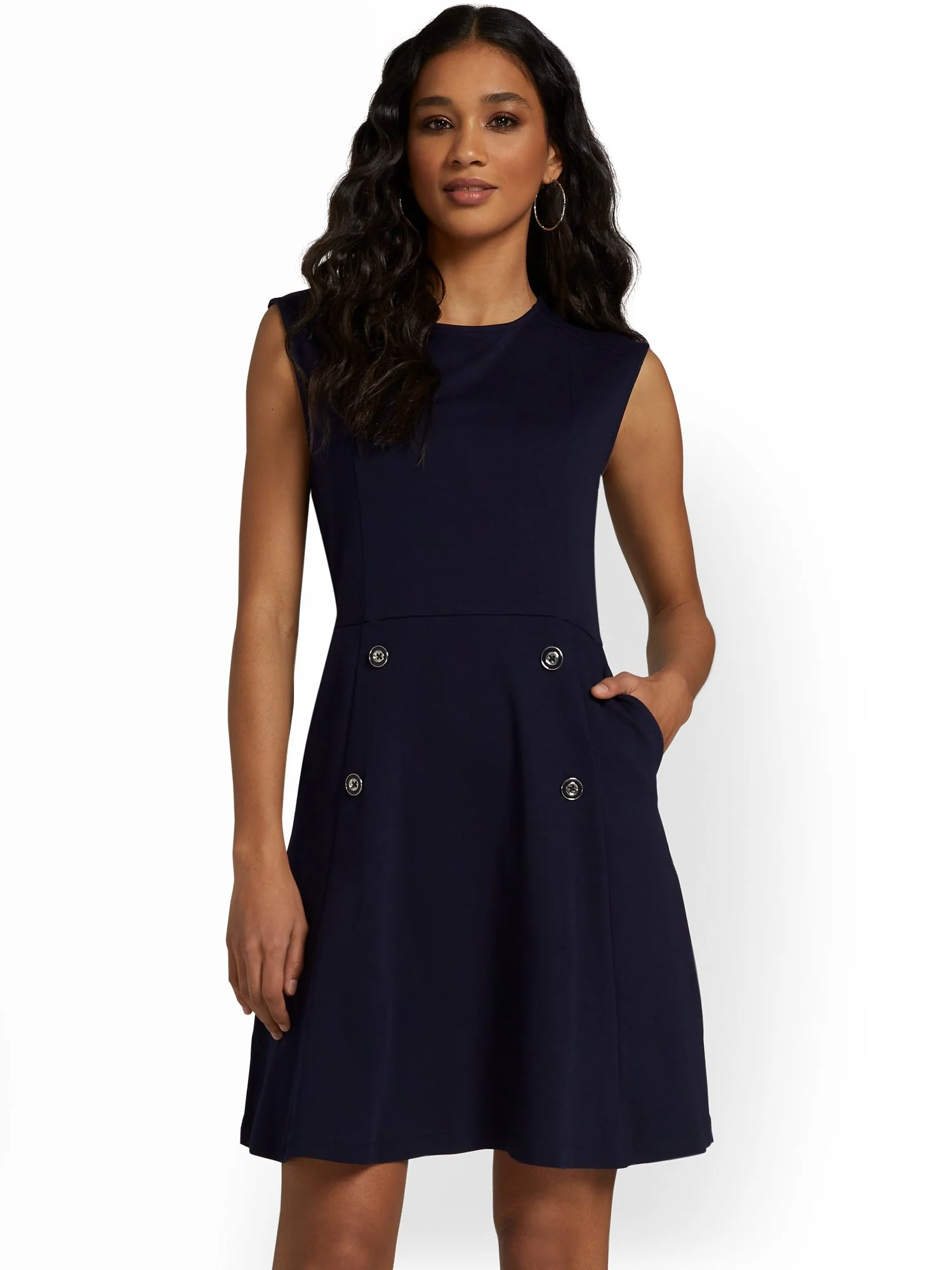 Petite Button-Front Flare Dress - City Knits - Image 5