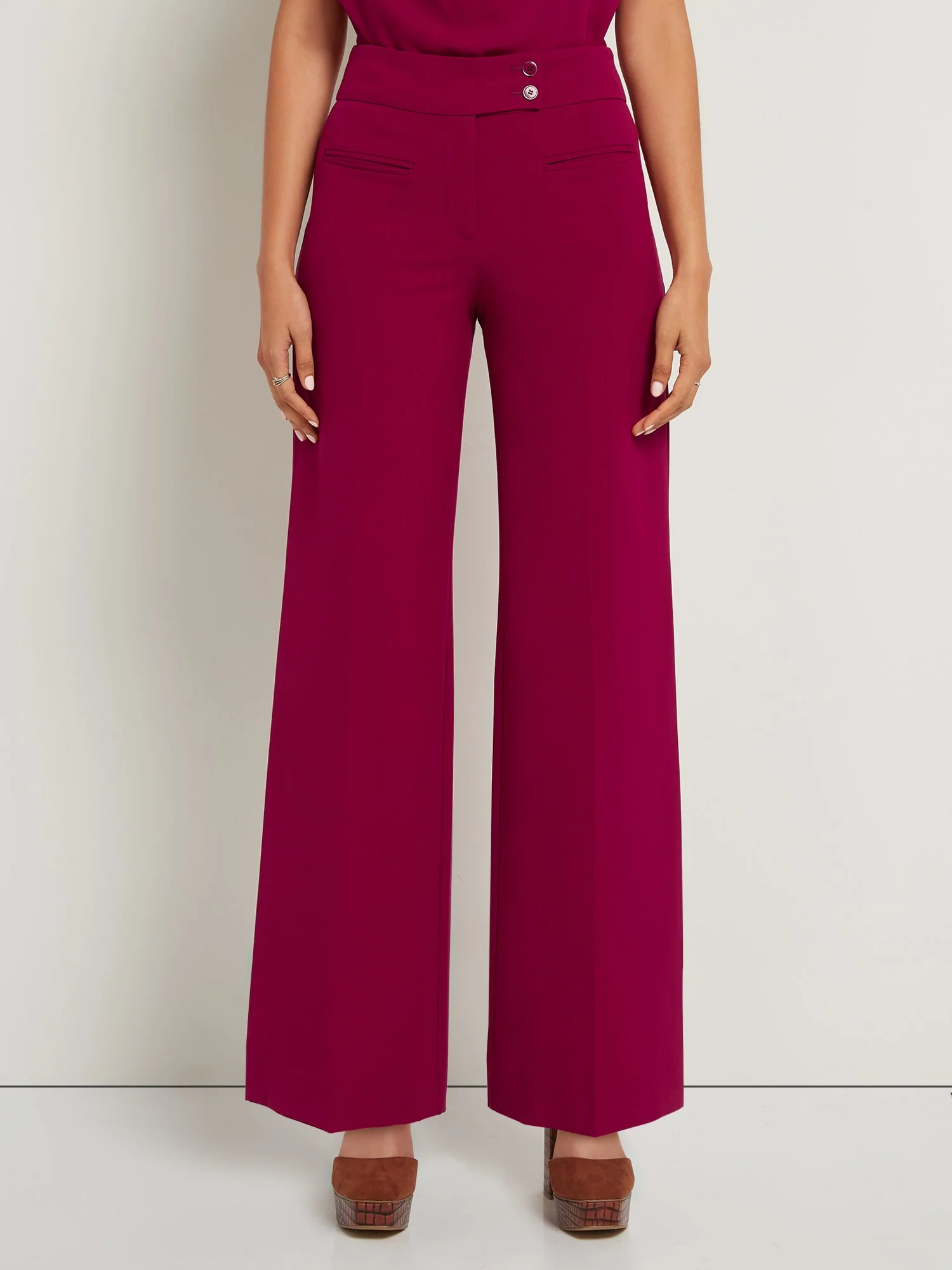 Petite Button Tab-Waist Wide-Leg Pant - Essential Stretch - Image 14