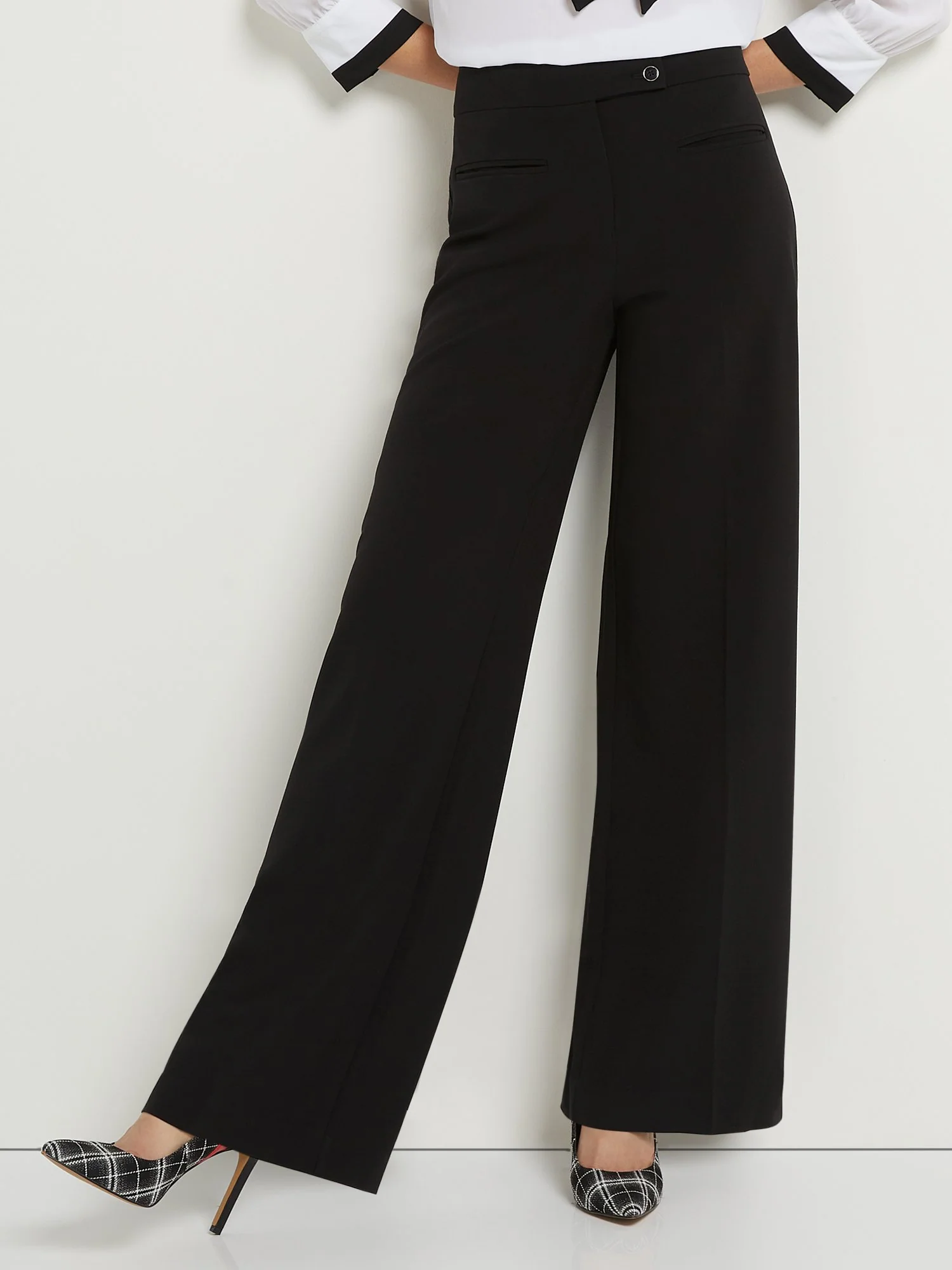 Petite Button Tab-Waist Wide-Leg Pant - Essential Stretch - Image 2