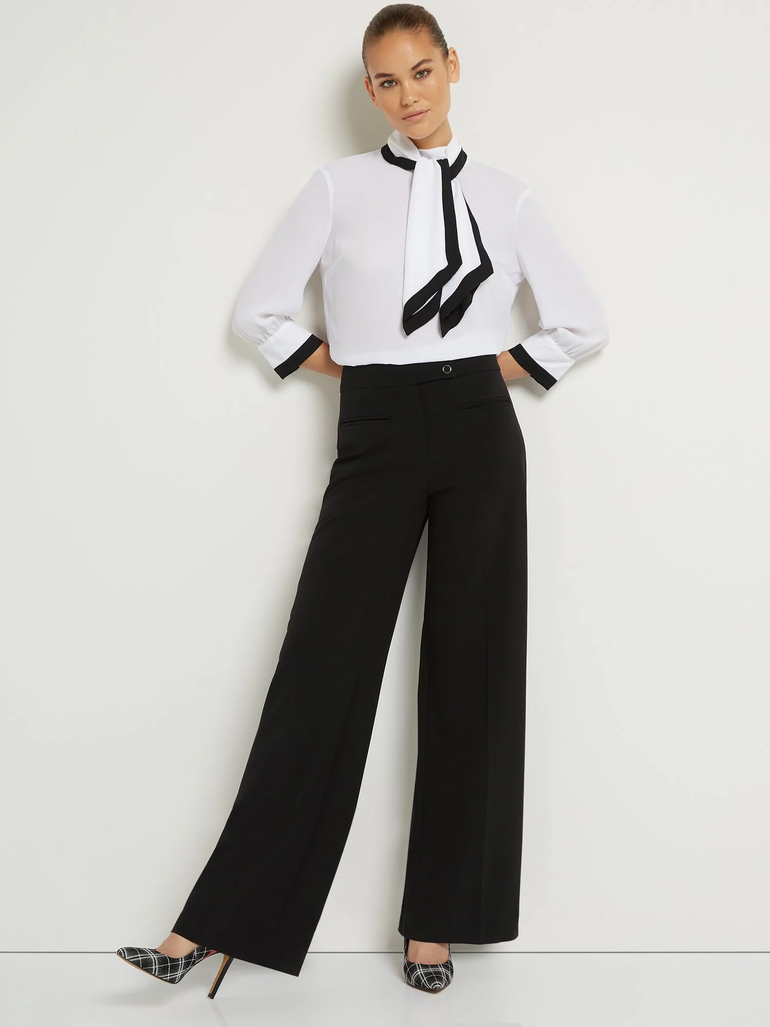 Petite Button Tab-Waist Wide-Leg Pant - Essential Stretch - Image 4