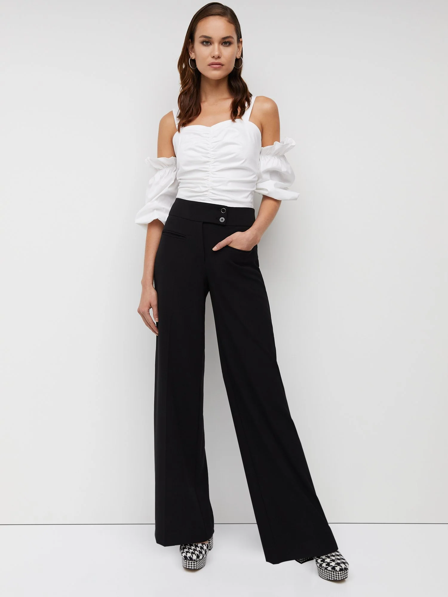 Petite Button Tab-Waist Wide-Leg Pant - Essential Stretch - Image 5