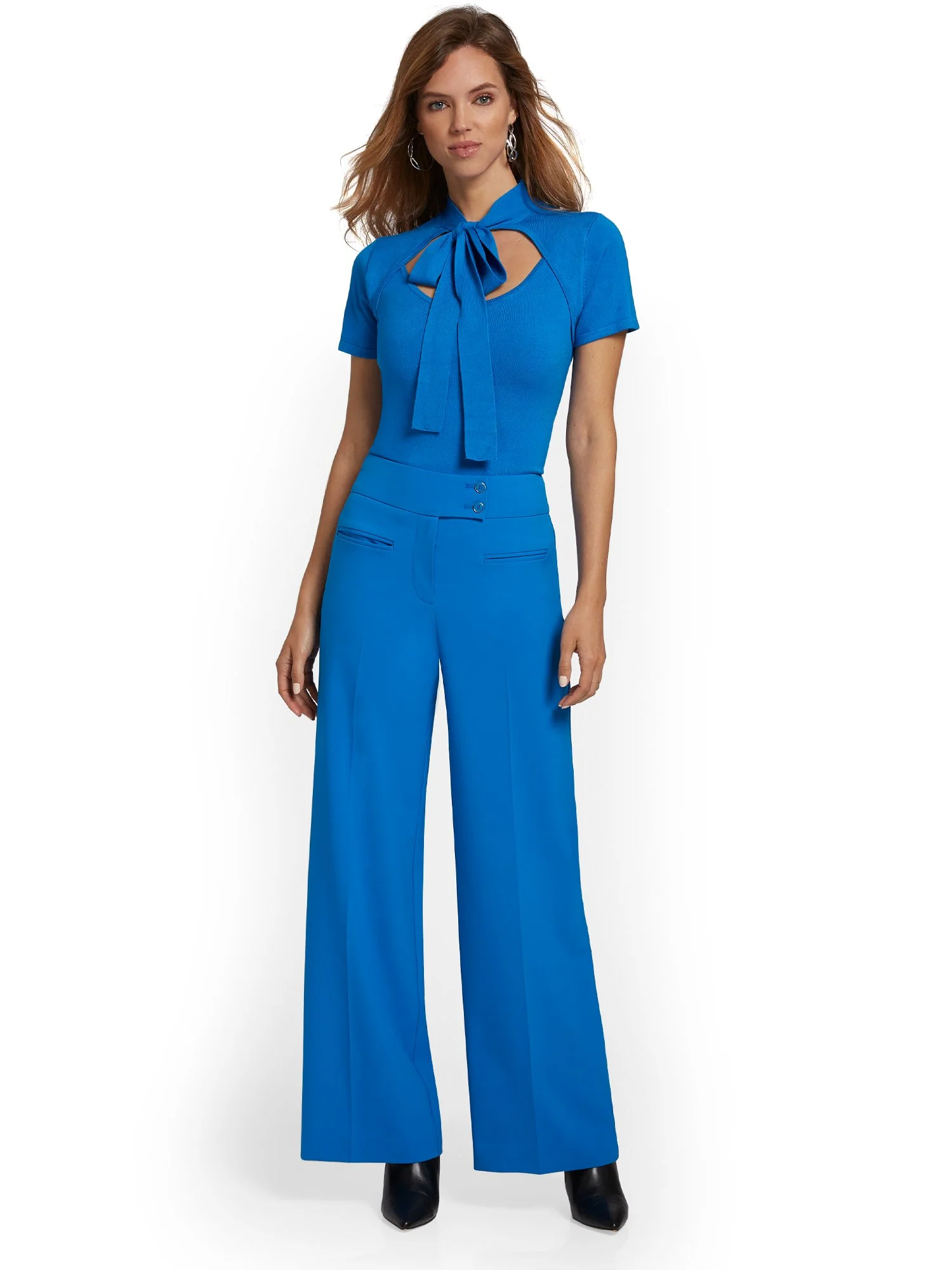 Petite Button Tab-Waist Wide-Leg Pant - Essential Stretch - Image 8