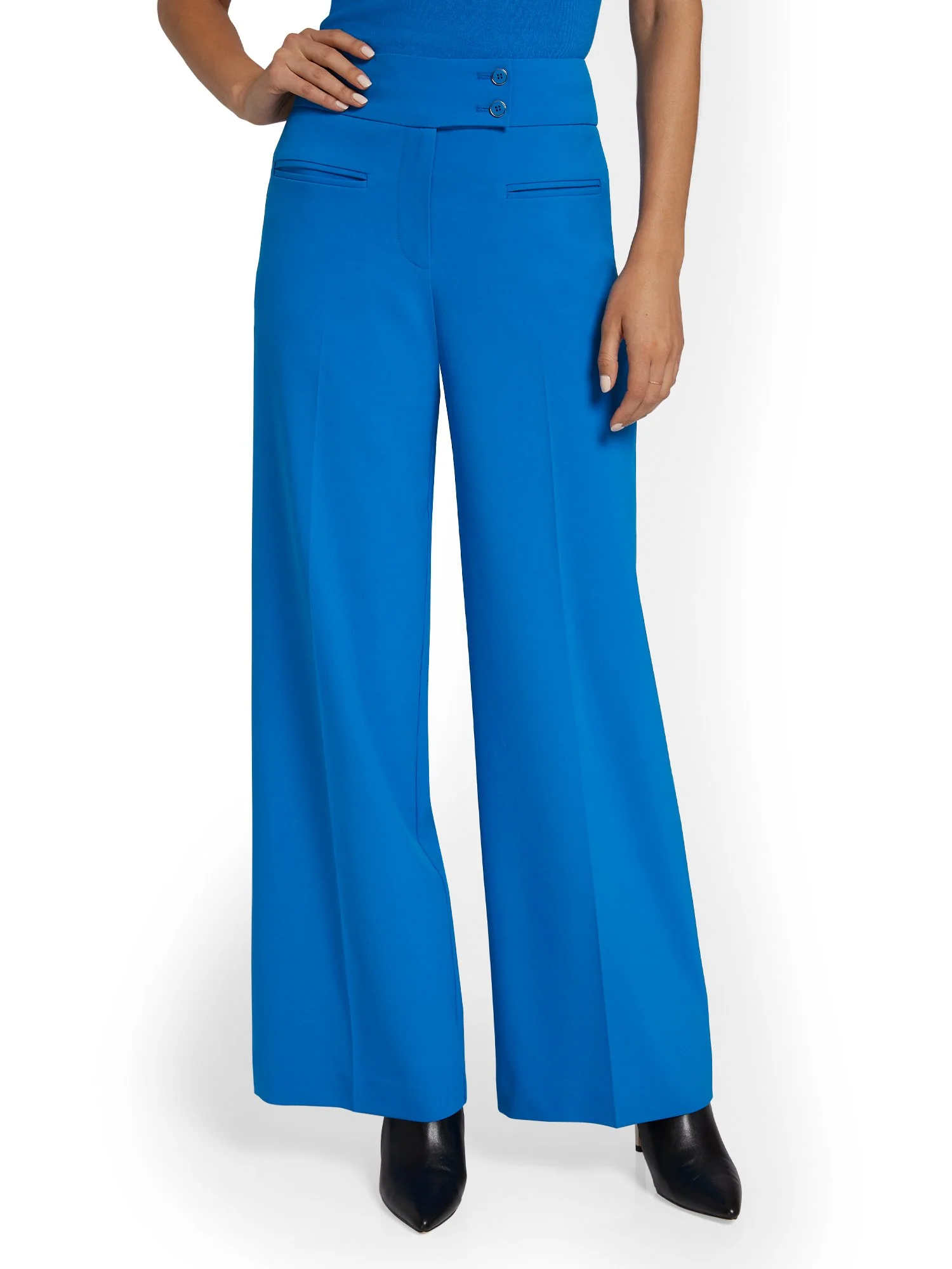 Petite Button Tab-Waist Wide-Leg Pant - Essential Stretch - Image 9