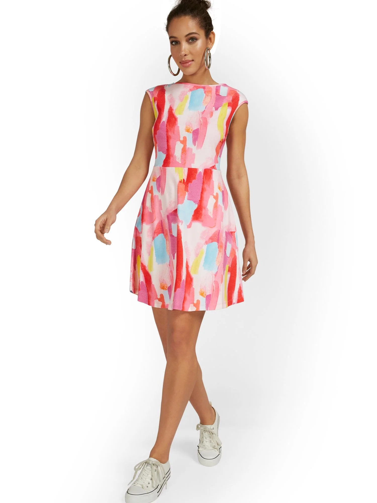 Petite Cap-Sleeve Watercolor Mini Dress - City Knits - Image 2