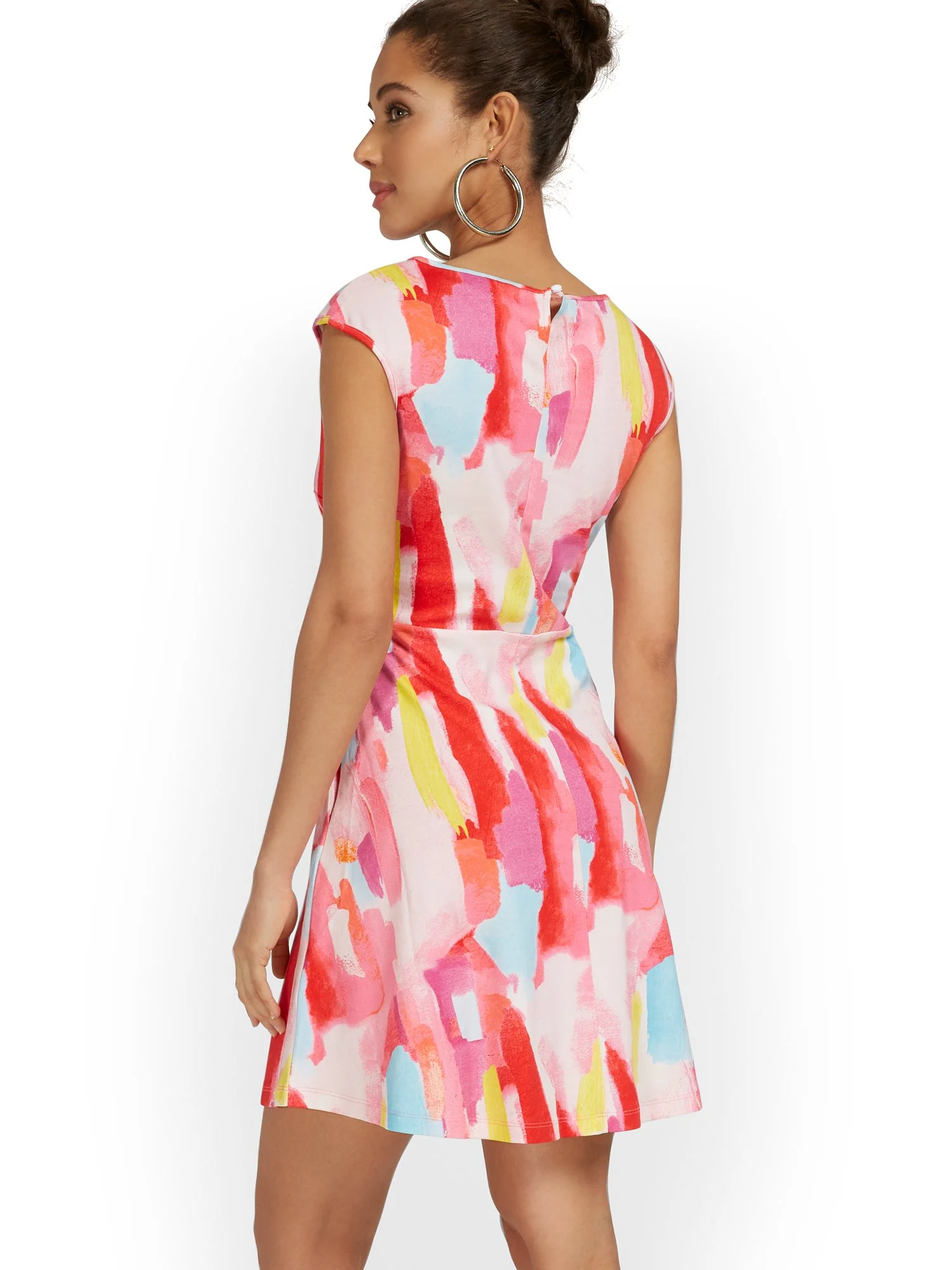 Petite Cap-Sleeve Watercolor Mini Dress - City Knits - Image 3