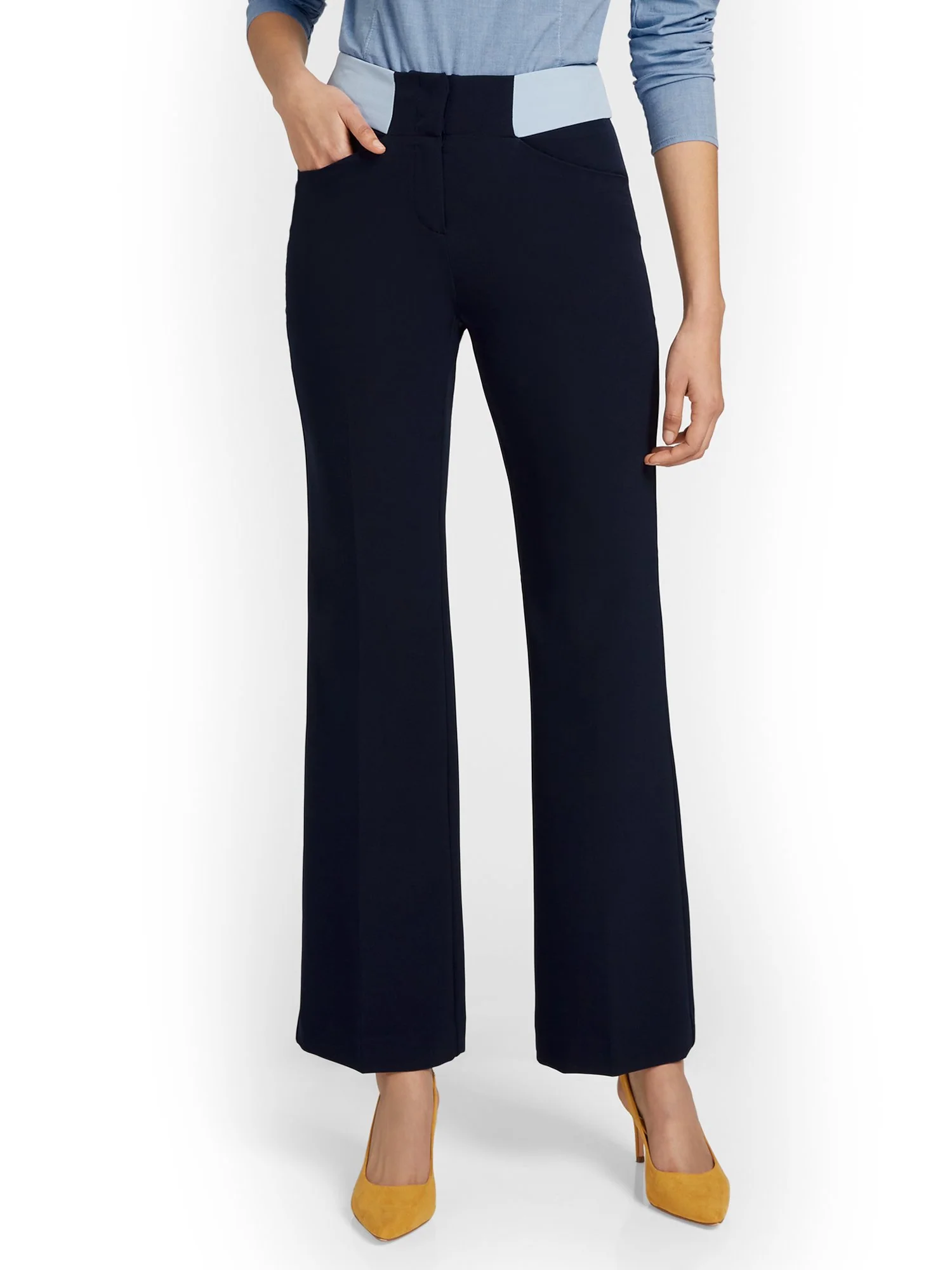 Petite Colorblock-Waist Wide-Leg Pant