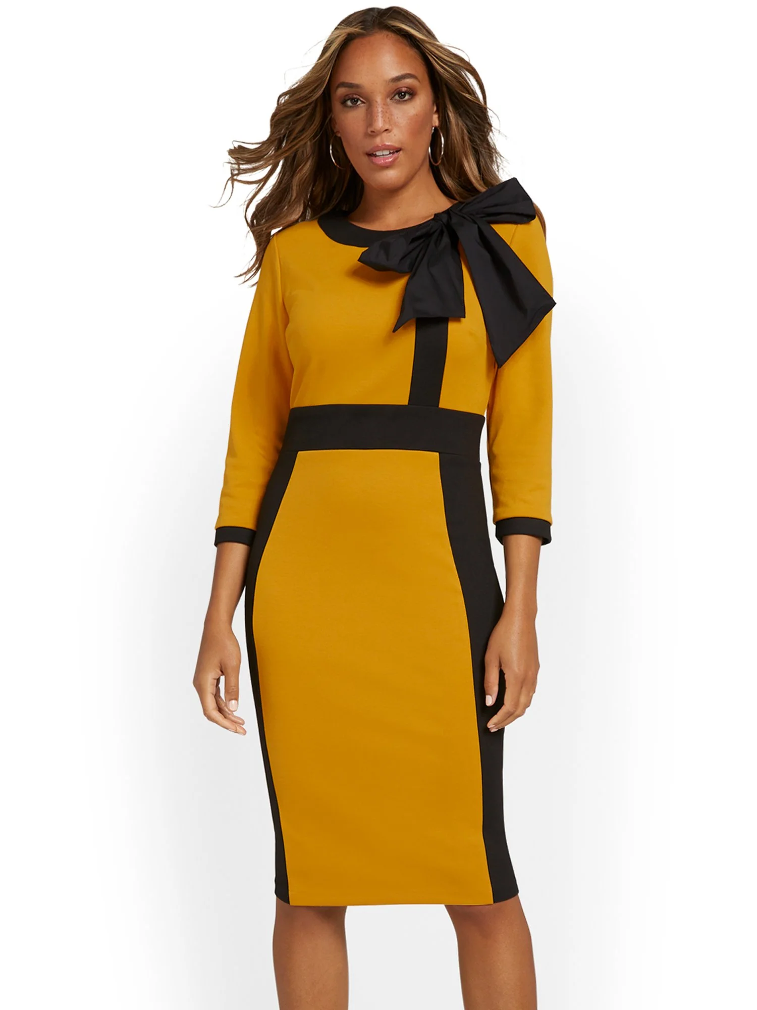Petite Contrast-Trim Bow-Front Sheath Dress - Superflex - Image 6