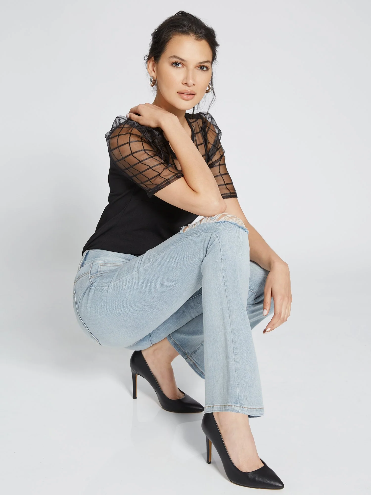 Petite Curvy High-Waisted Bootcut Jeans - Light Wash - Image 7
