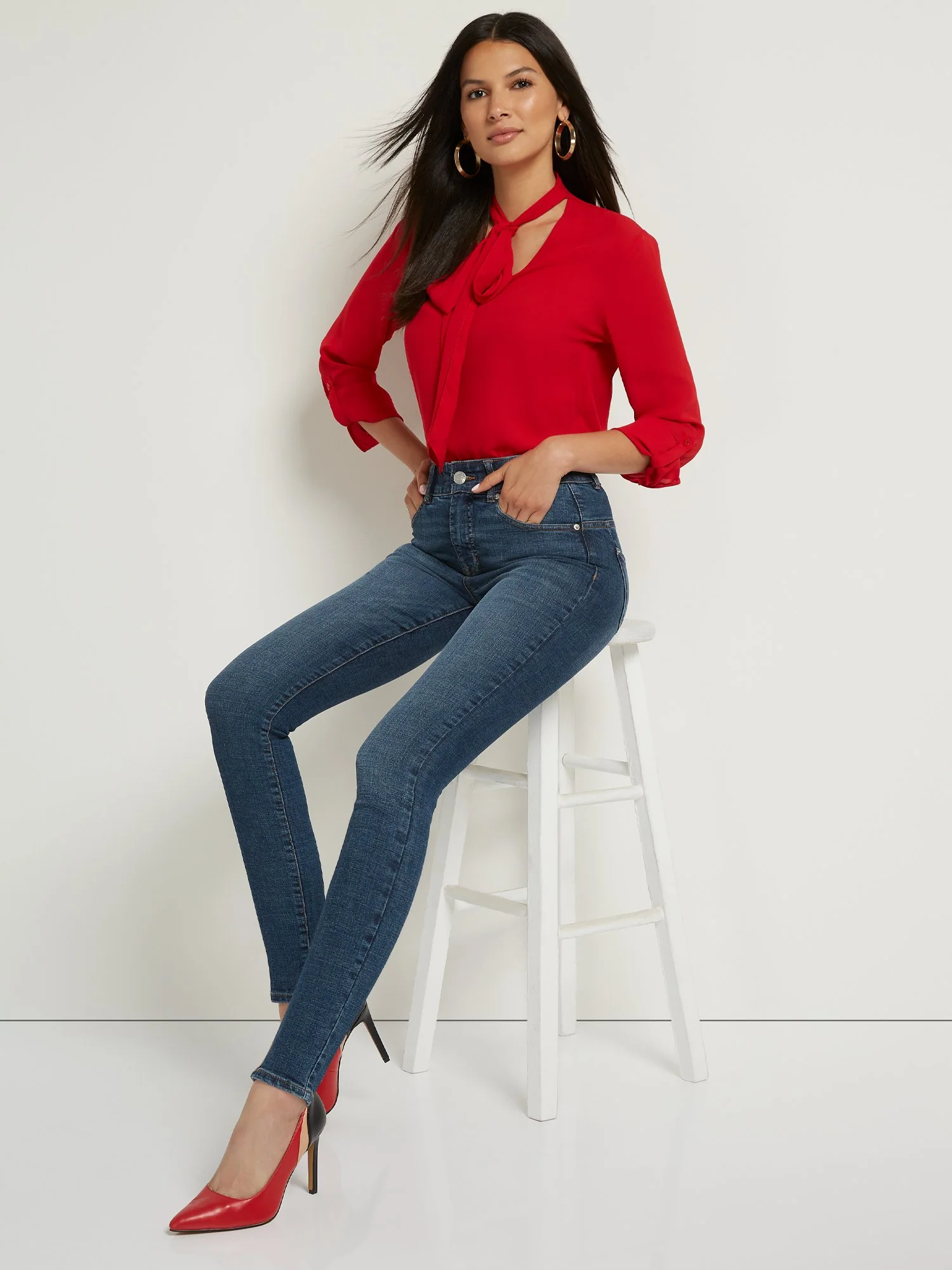 Petite Curvy Ultra High-Waisted Super-Skinny Jeans - Dark Wash - Image 5
