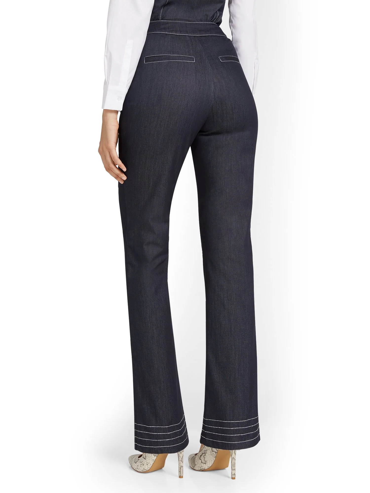 Petite Denim Topstitch Straight-Leg Pant - Image 3