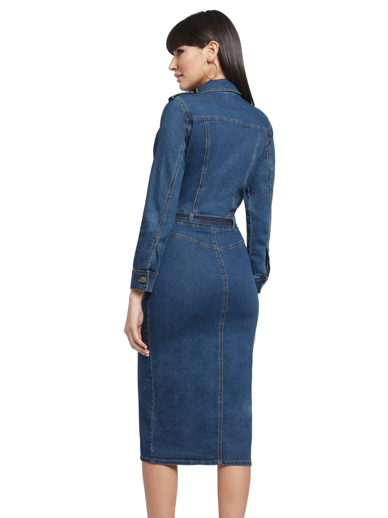 Petite Denim Utility Shirtdress - Dark Wash - Image 3