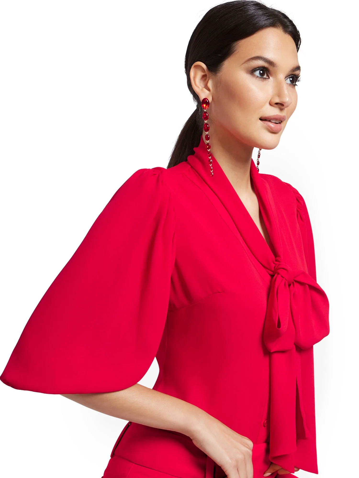 Petite Essential V-Neck Bow Blouse - Image 5