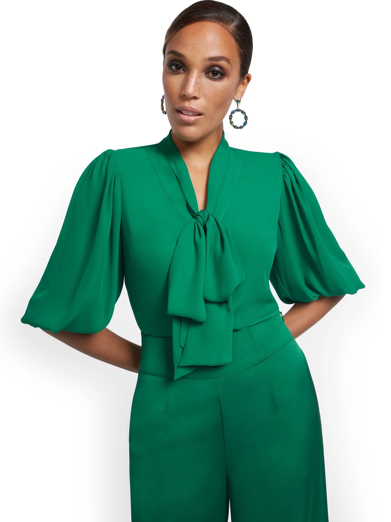 Petite Essential V-Neck Bow Blouse - Image 9