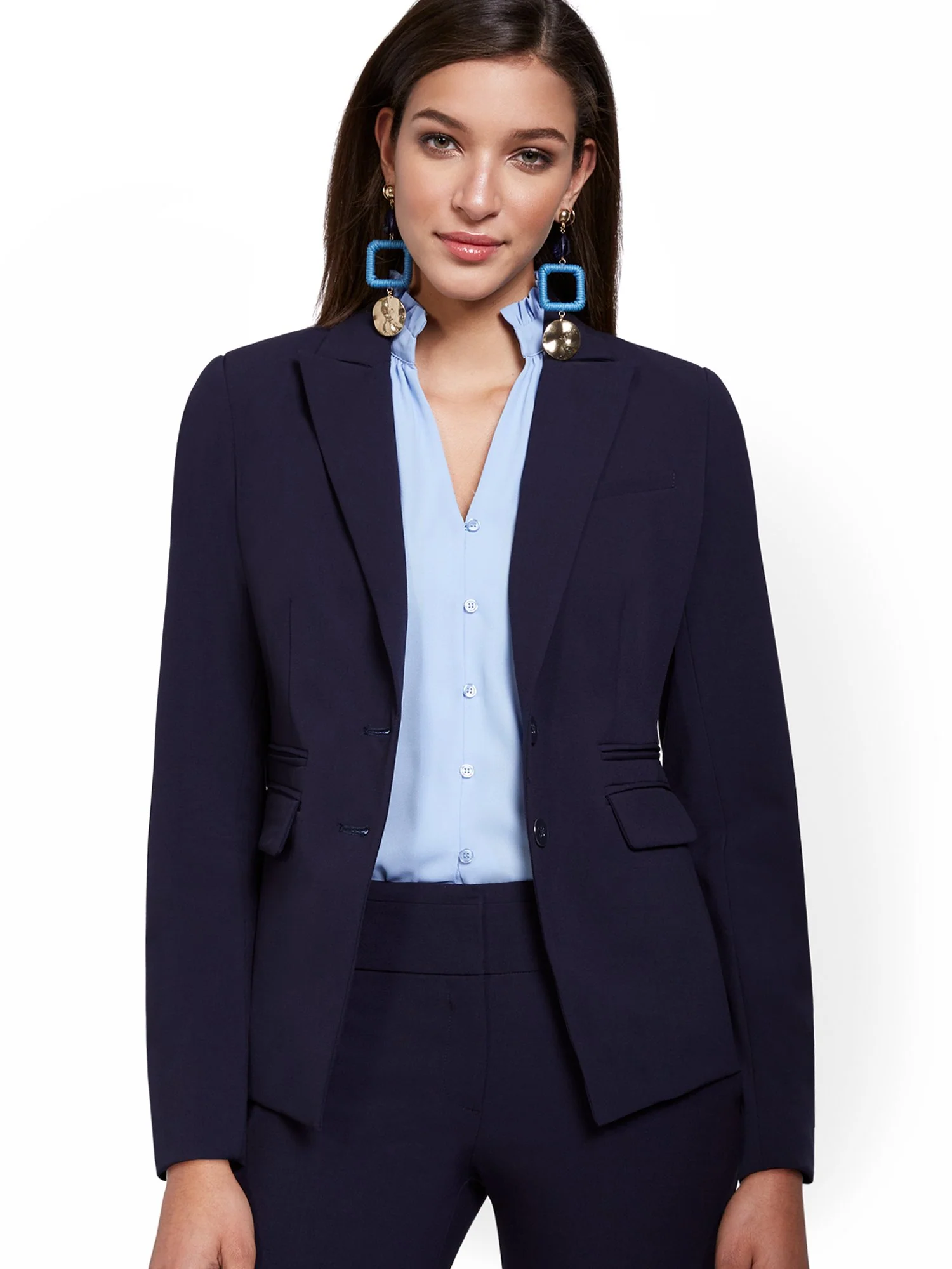 Petite Faux-Pocket Button-Front Blazer - Essential Stretch - Image 16