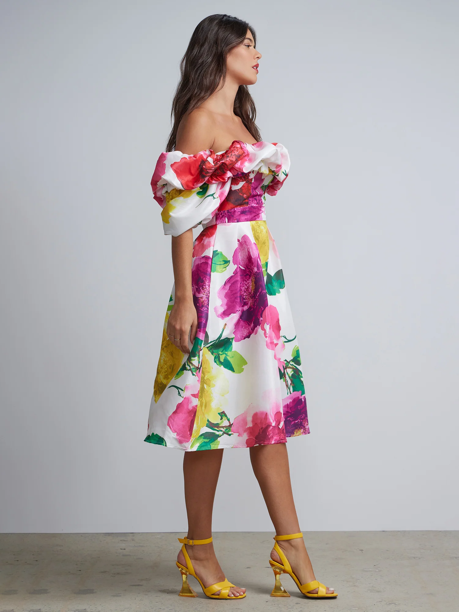 Petite Floral-Print Off-The-Shoulder Flare Dress - Image 2